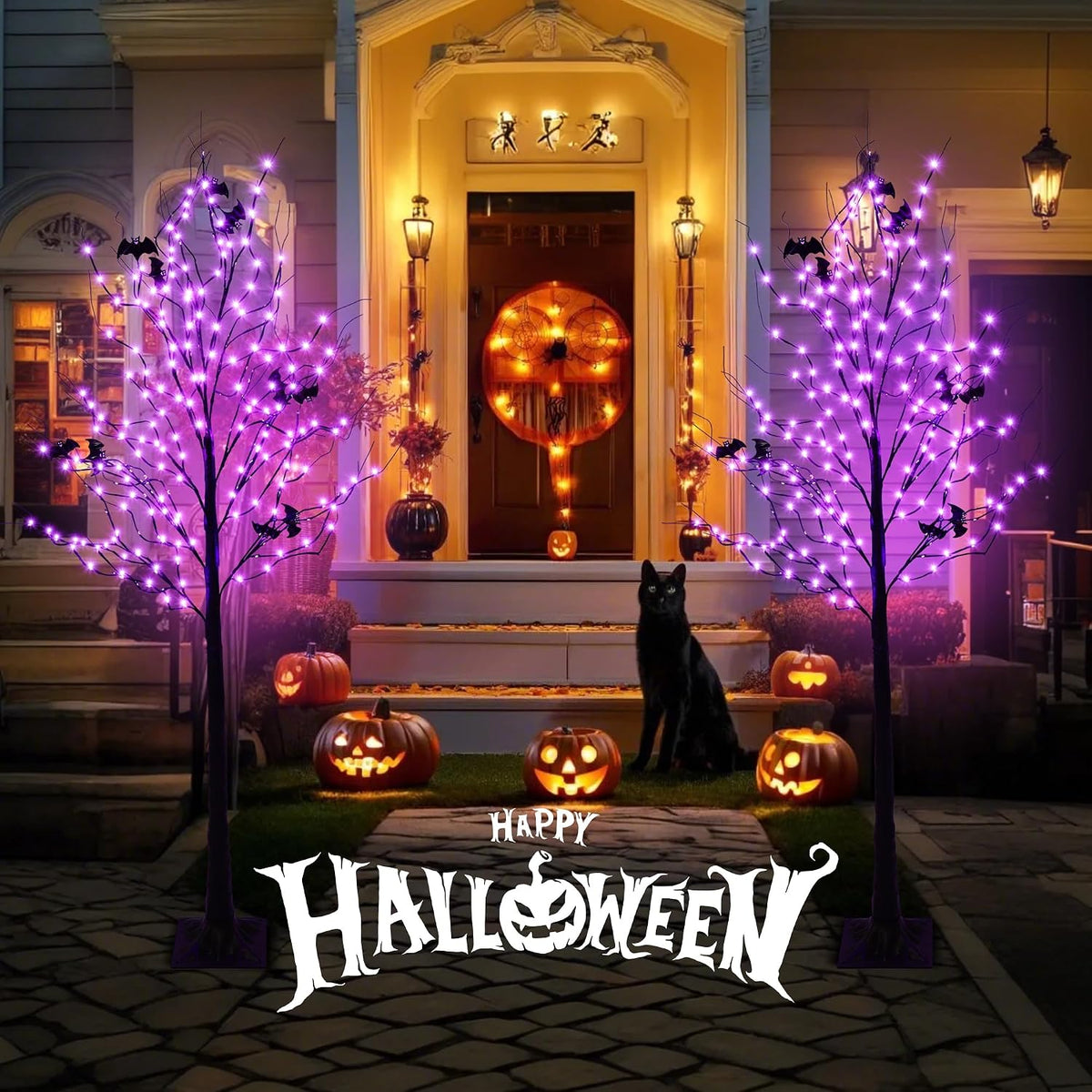 Árbol iluminado de Halloween con 260 luces LED, árbol de Halloween...