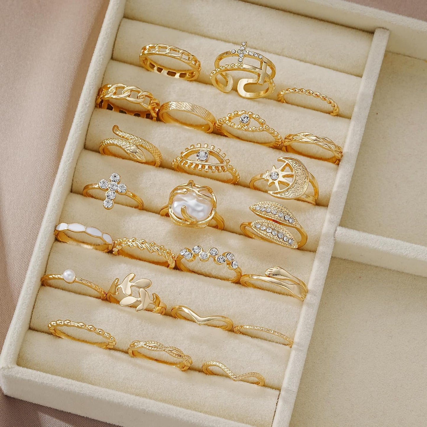YEEZII Juego de 25 anillos dorados para nudillos para mujer, lindos...