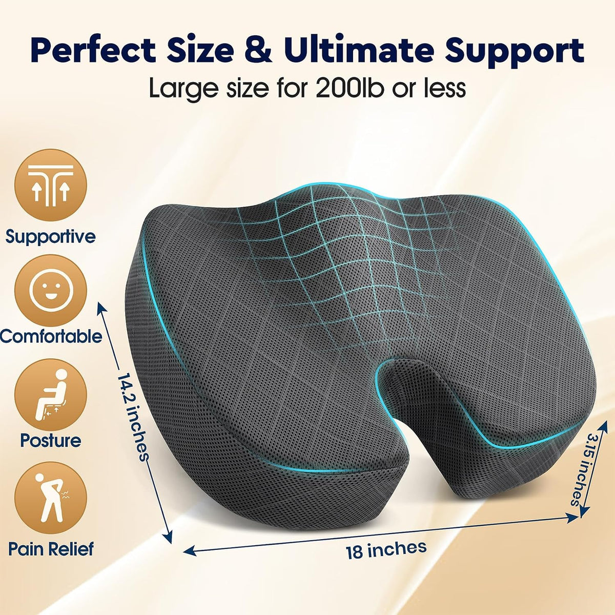 TushGuard - Cojín para asiento de oficina, silla de ruedas o automó...