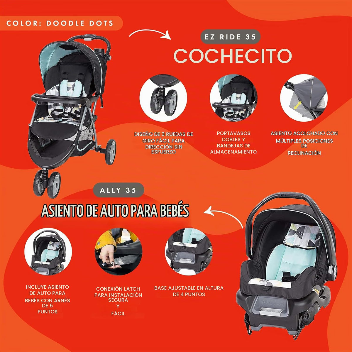 Baby Trend - Coche para bebés EZ Ride 35 Sophia, sistema de viaje c...