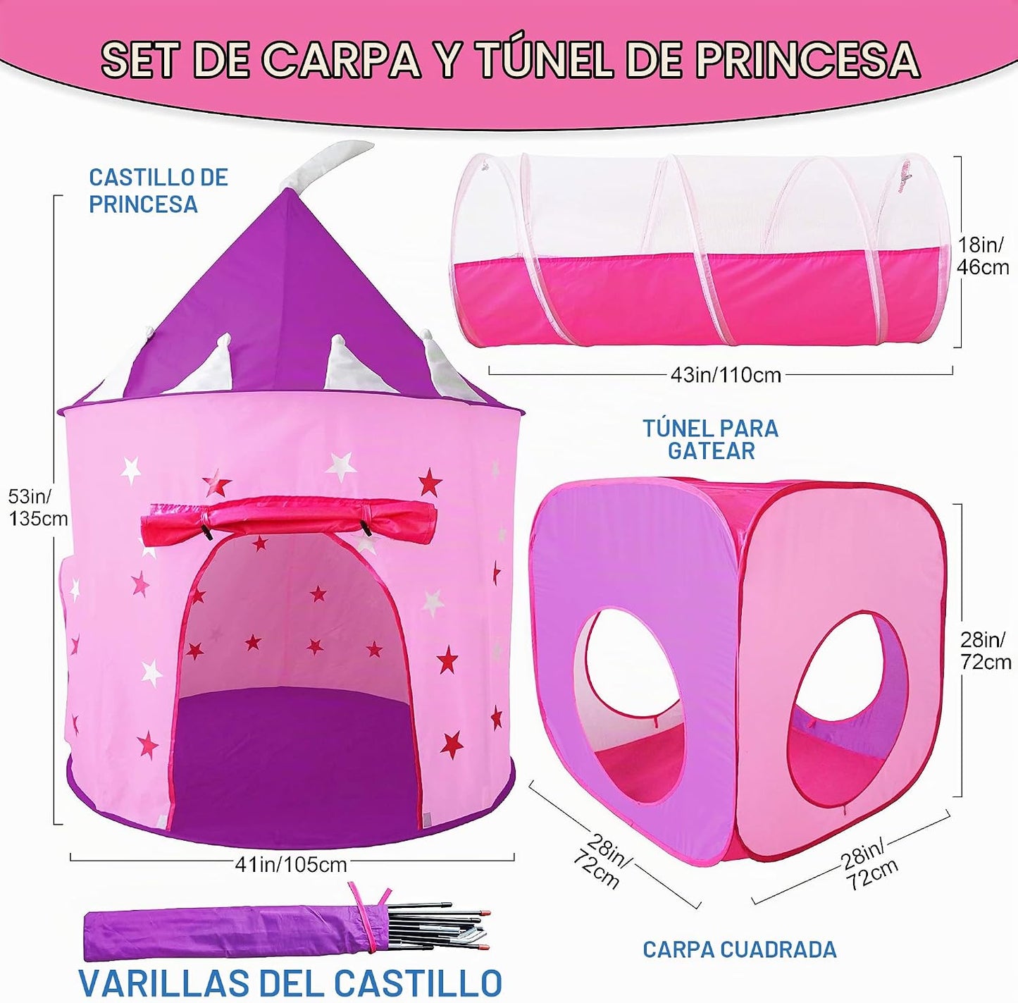 Regalo para niñas, tienda de campaña de princesa con túnel, castill...