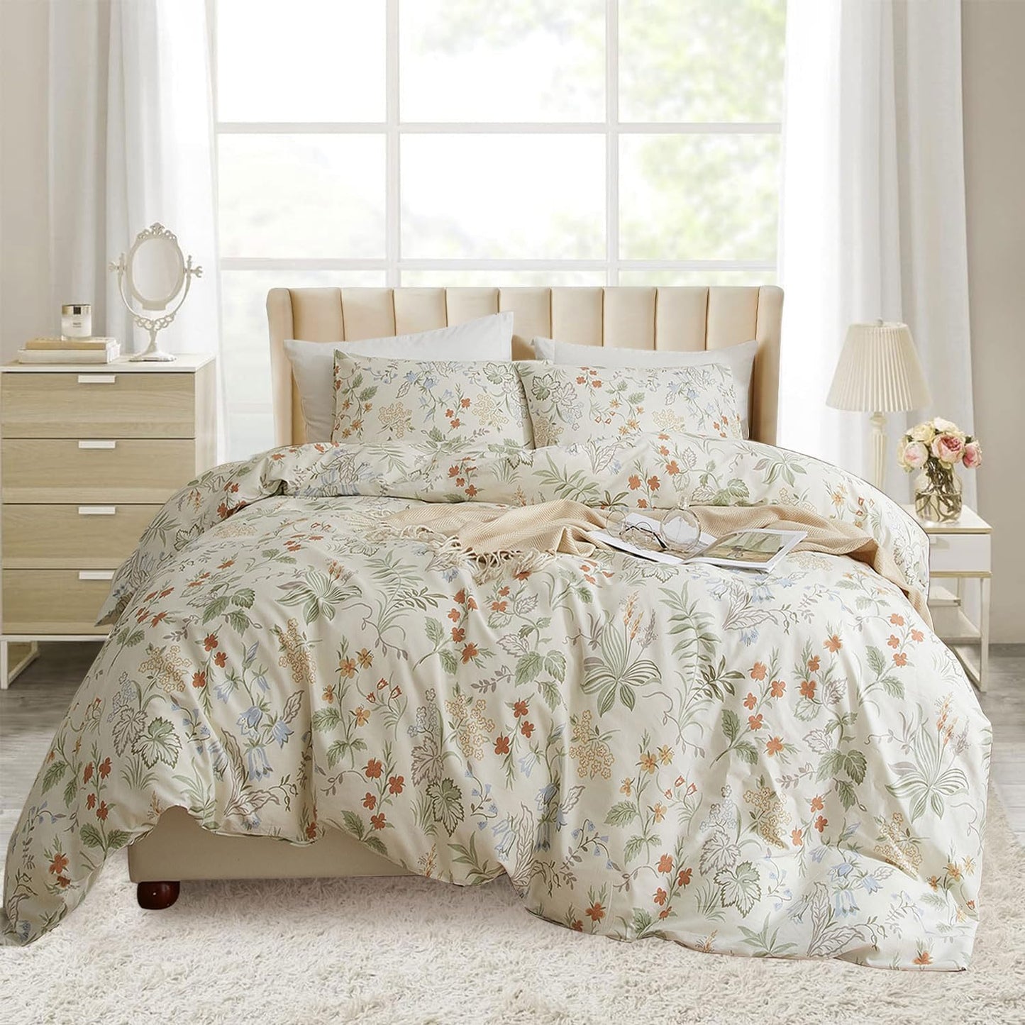 EAVD - Juego de edredón floral vintage fresco tamaño Twin XL, blanc...