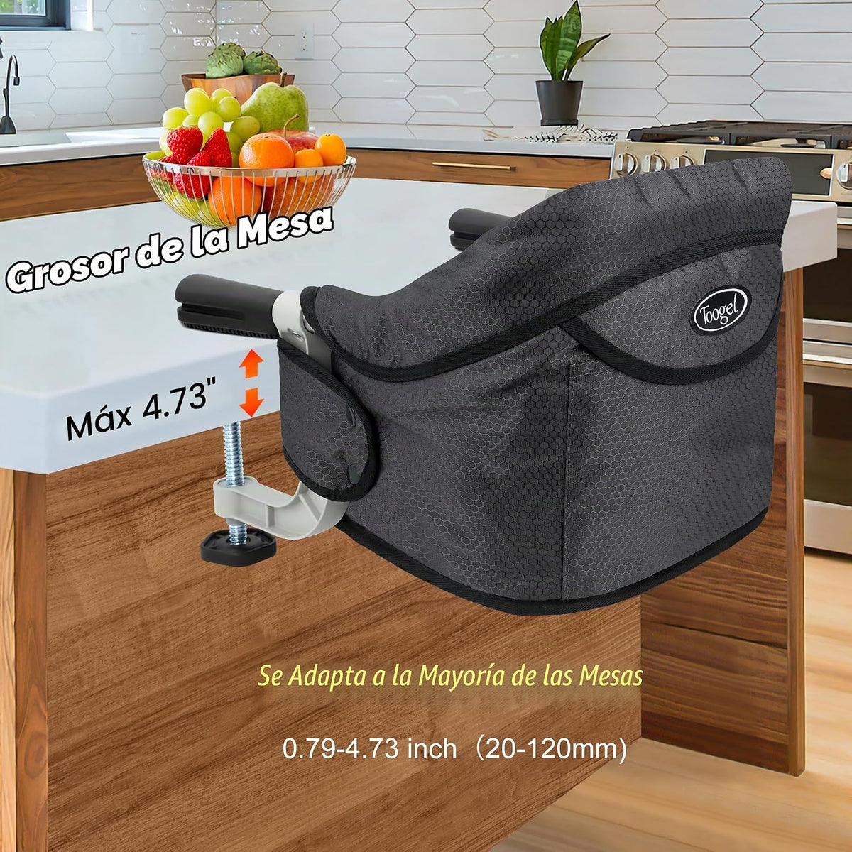 Toogel Silla alta de gancho, asiento plegable con clip de viaje par...