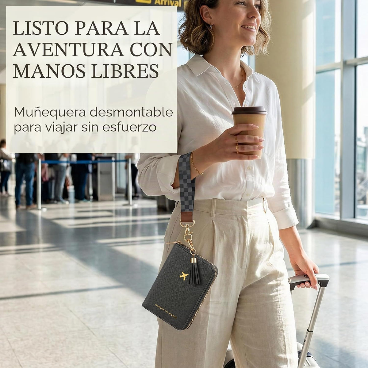 Hermoso soporte para pasaporte y cartera de viaje con correa de muñ...