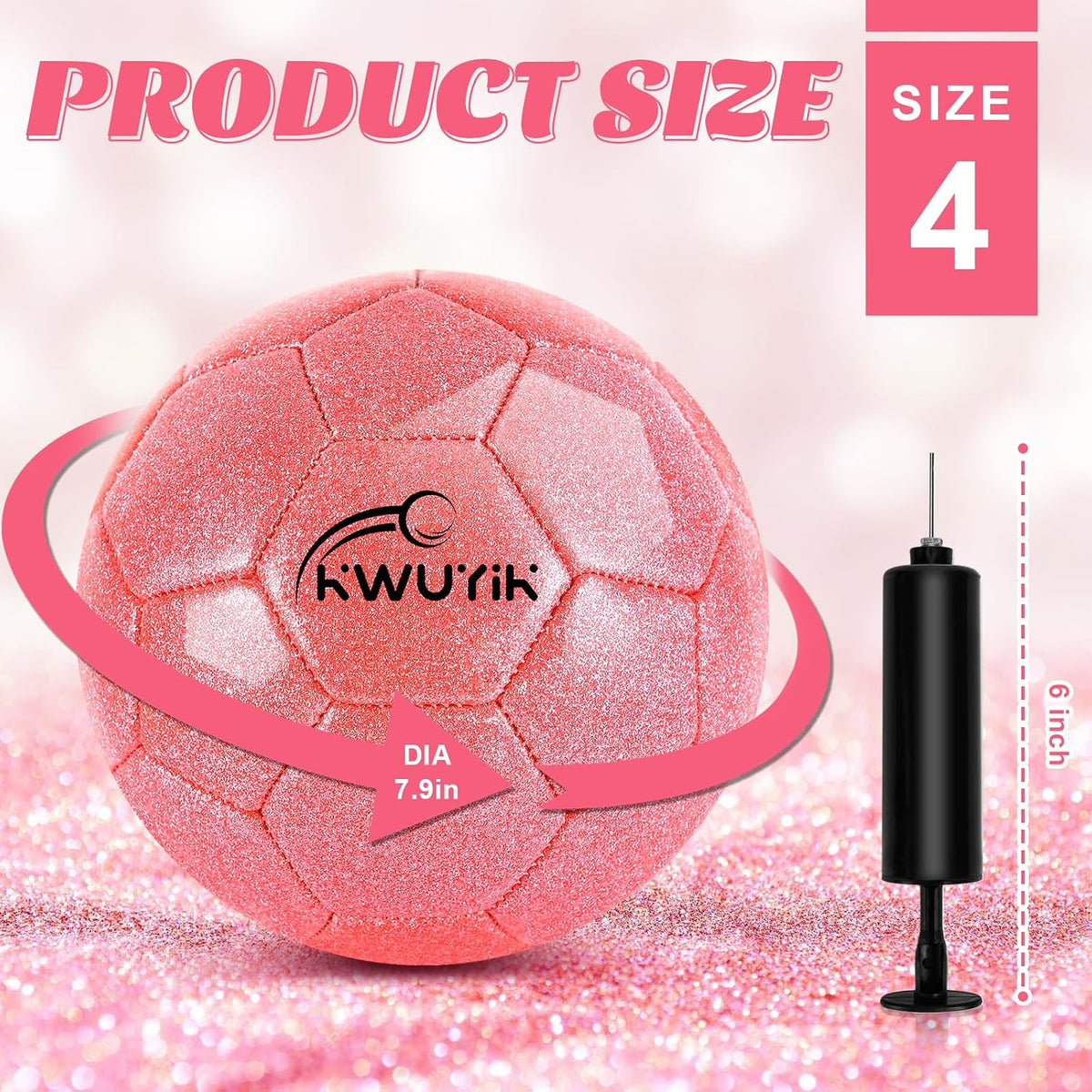 OKWUYiK Balón de fútbol de talla 3, 4, 5, con purpurina rosa, dorad...