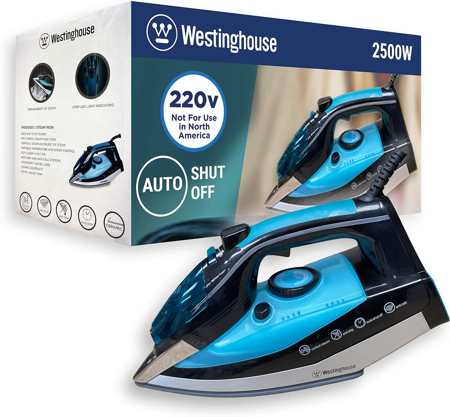 Westinghouse - Plancha de 220 V de 2500 vatios con vapor y apagado...