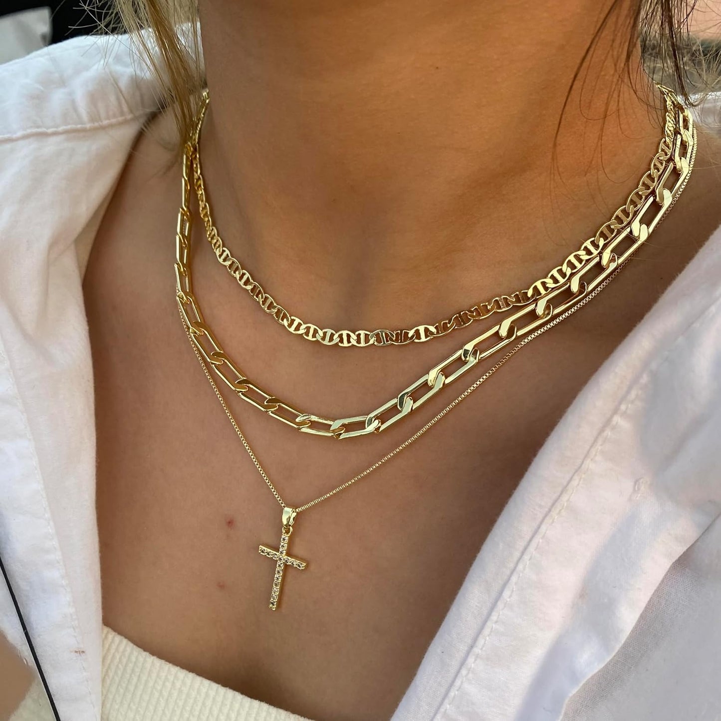 Collar con Cruz para Mujer, Collares Apilados en Capas Delicados, C...