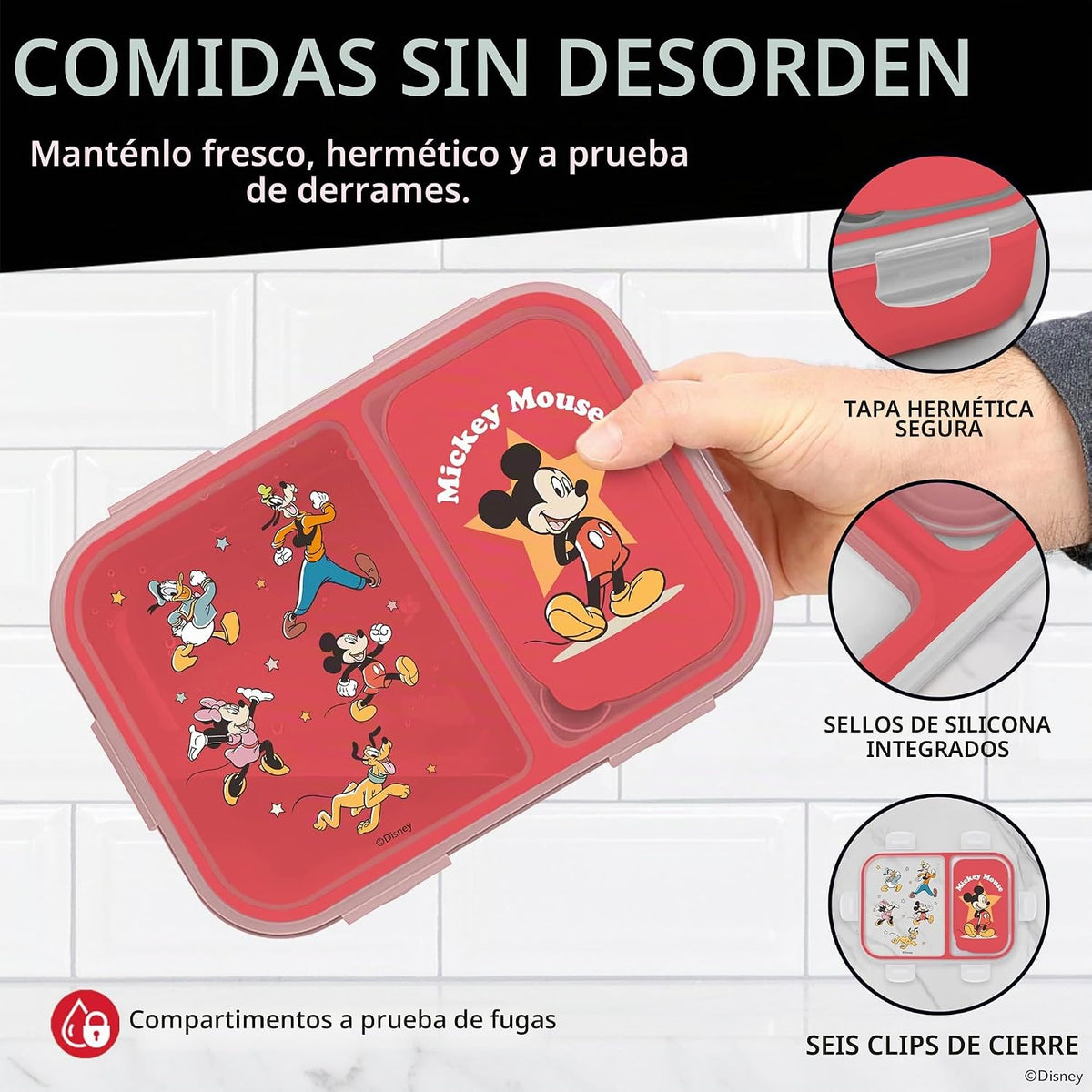 Disney Mickey Bento Box para niños, compartimentos divididos, a pru...