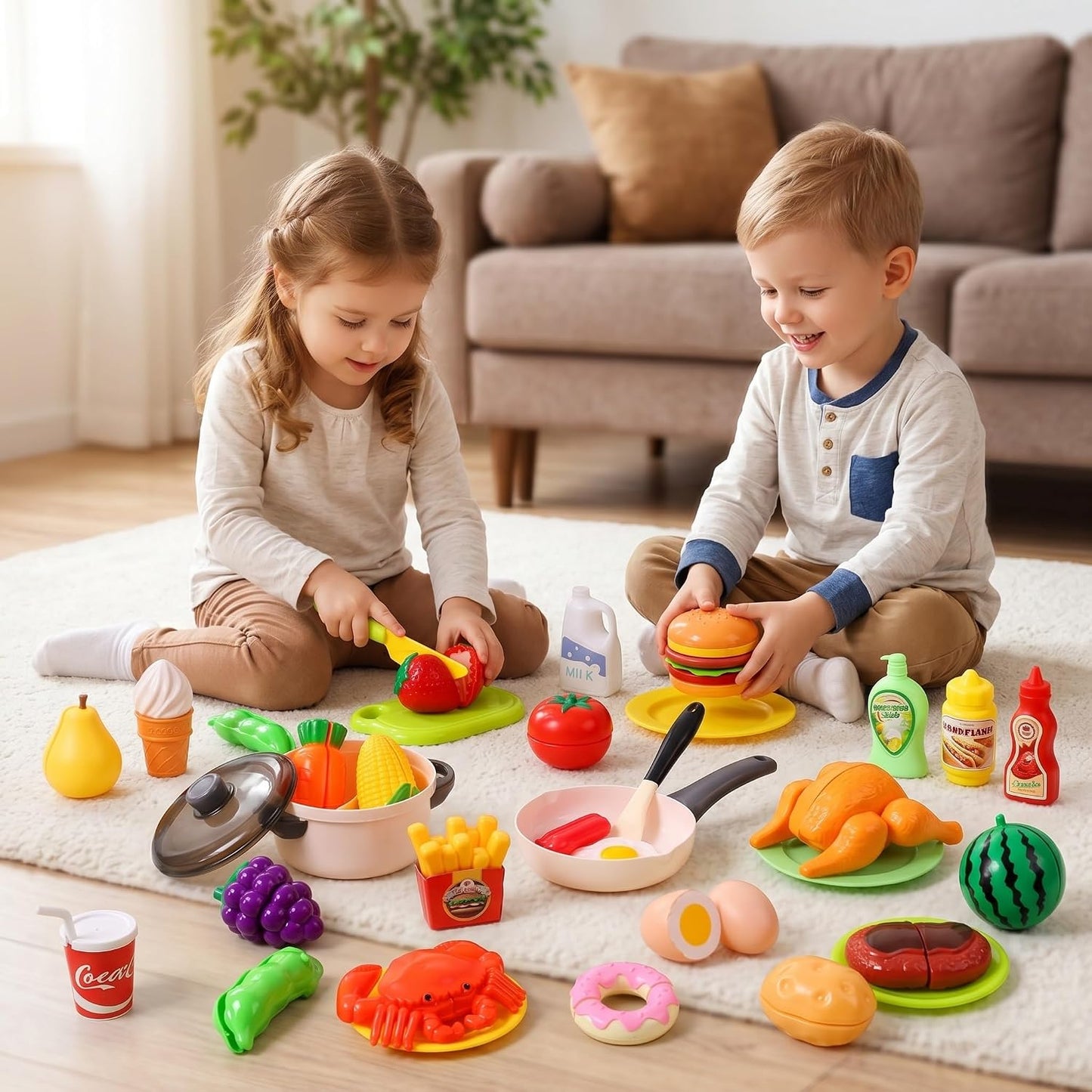 HOLYFUN Juego de juguetes de comida para niños, cesta de la compra...