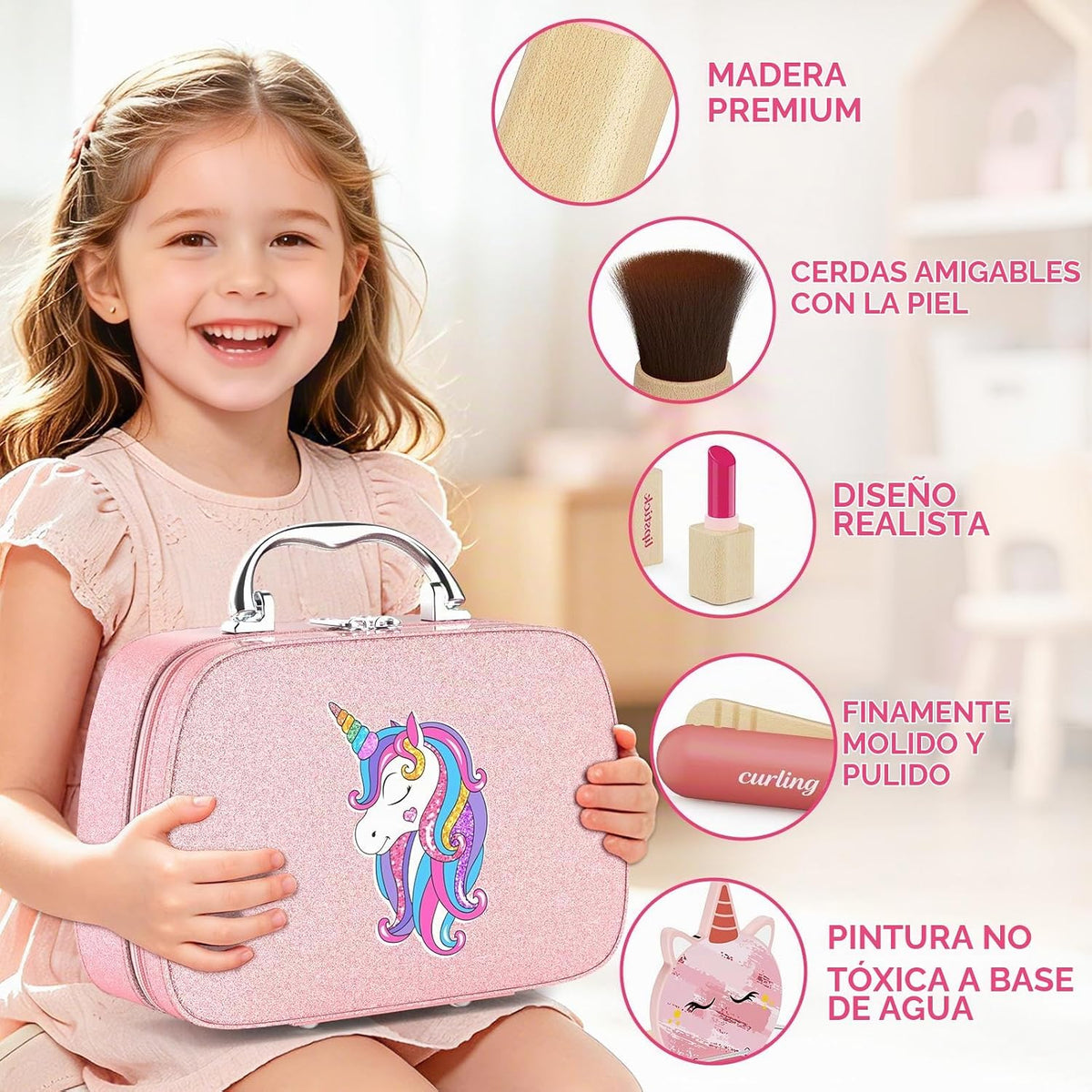 Juego de maquillaje de madera para niños pequeños de 3 a 5 años, ki...