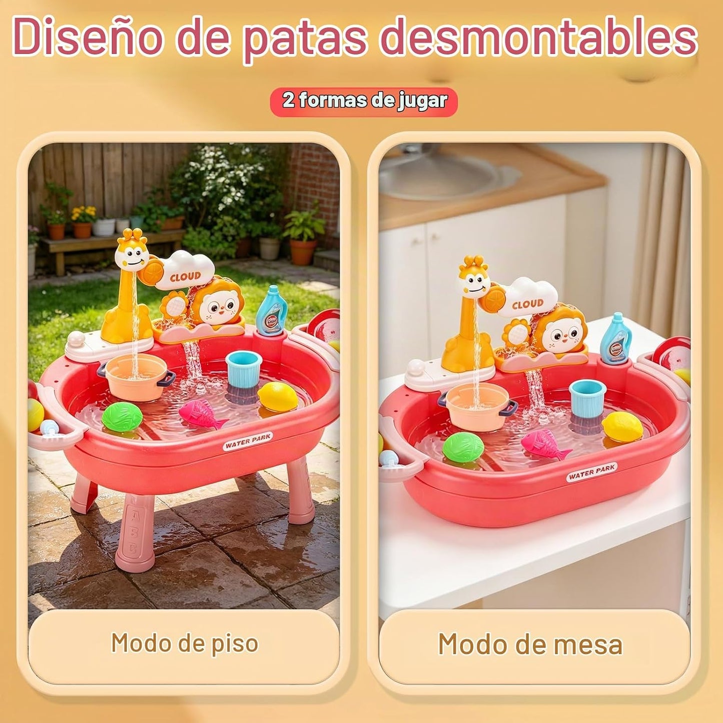 HOLYFUN Fregadero de cocina con agua corriente, juguete de mesa de...