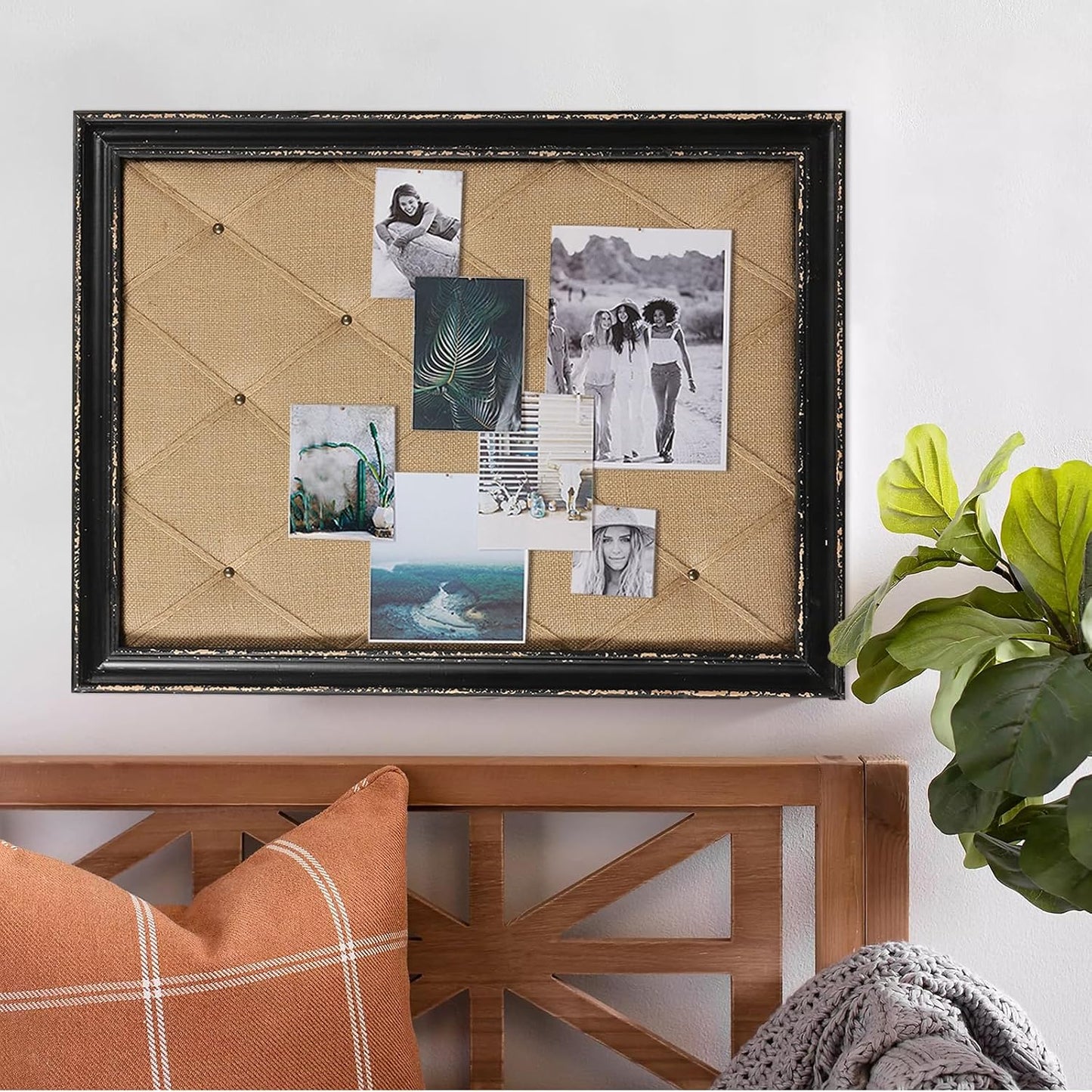 Vision Board - Tablón de anuncios de lino, marco negro, 21 x 27 pul...