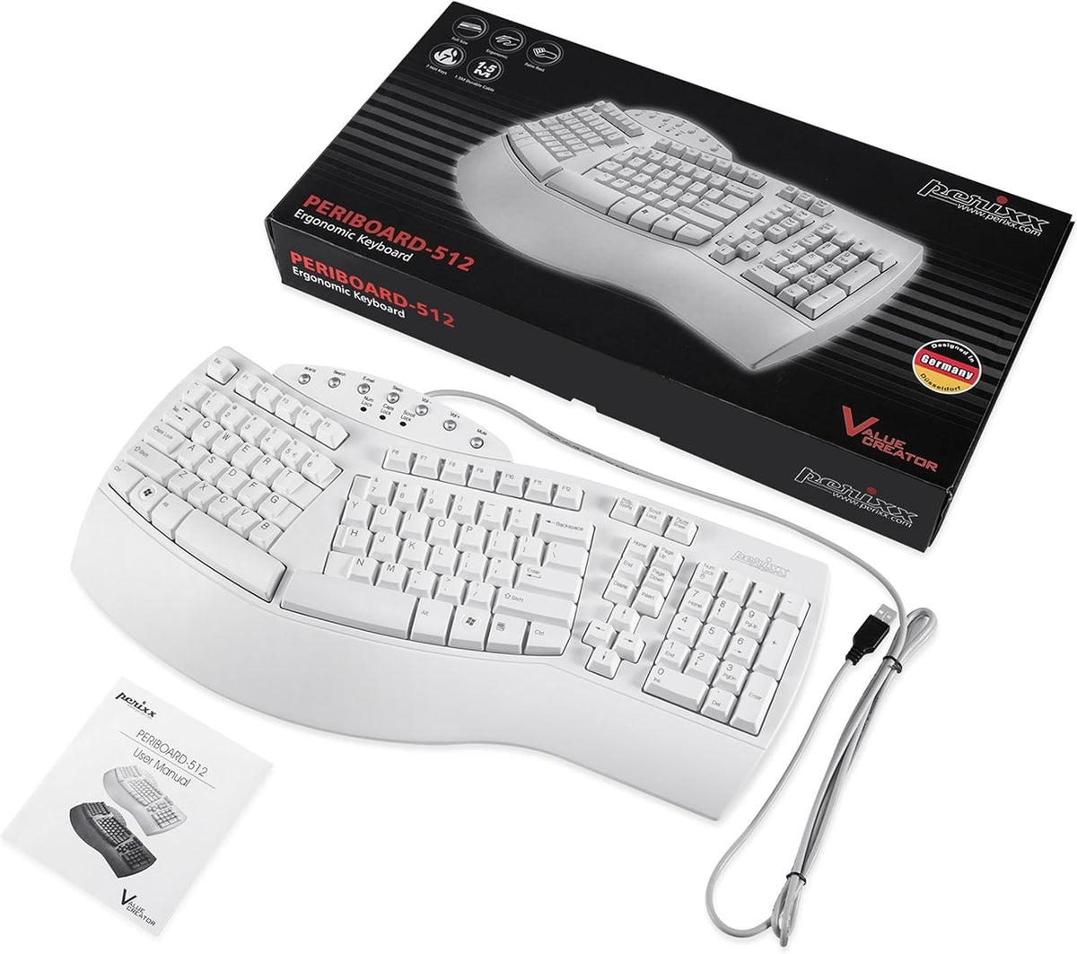 Perixx PERIBOARD-512W Periboard-512 - Teclado ergonómico dividido,...