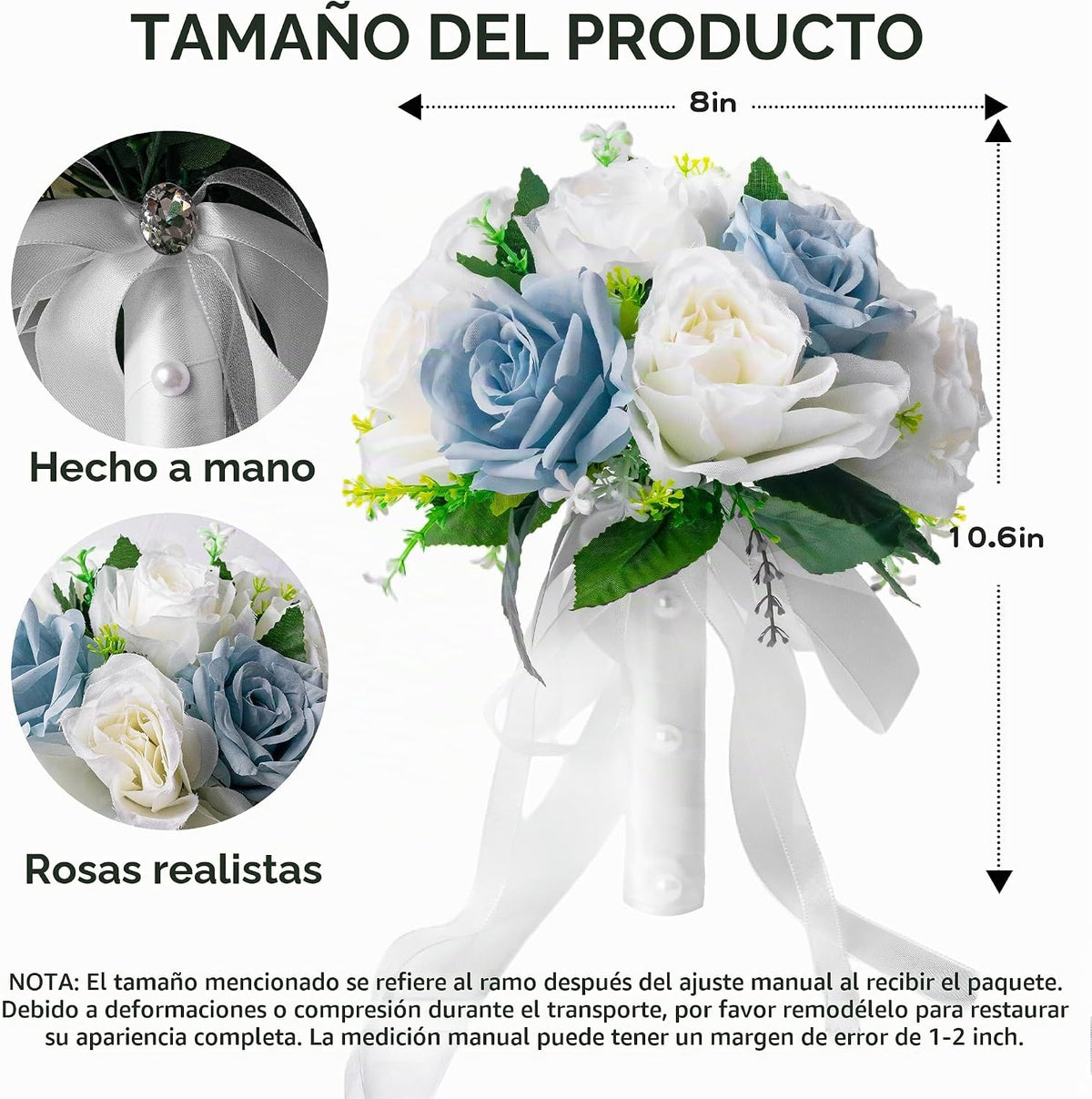 Qeedy Ramos de Boda para Novia - Flores de Seda Realistas Rosas Art...