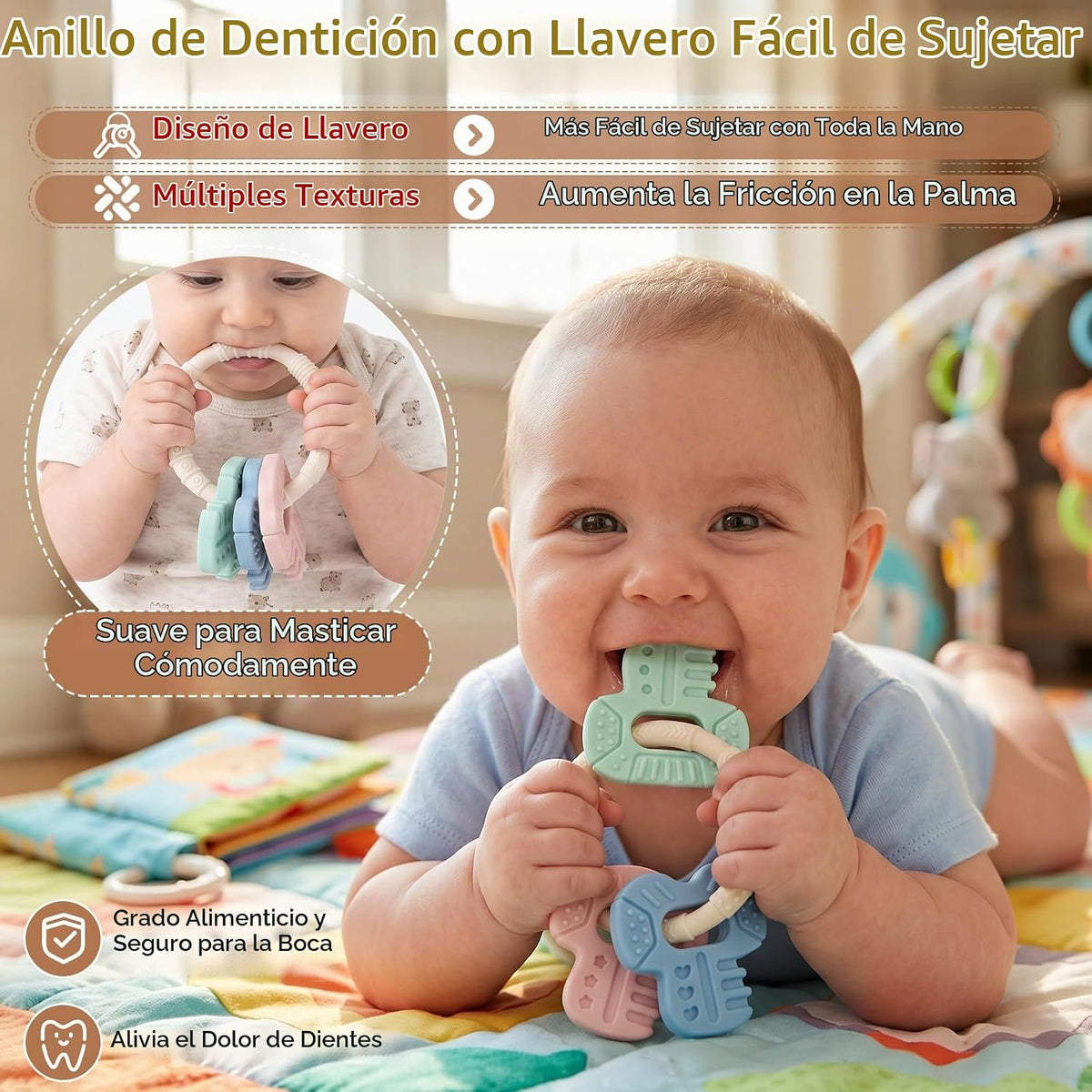 Juguetes de dentición para bebés, llaves de silicona para bebés de...