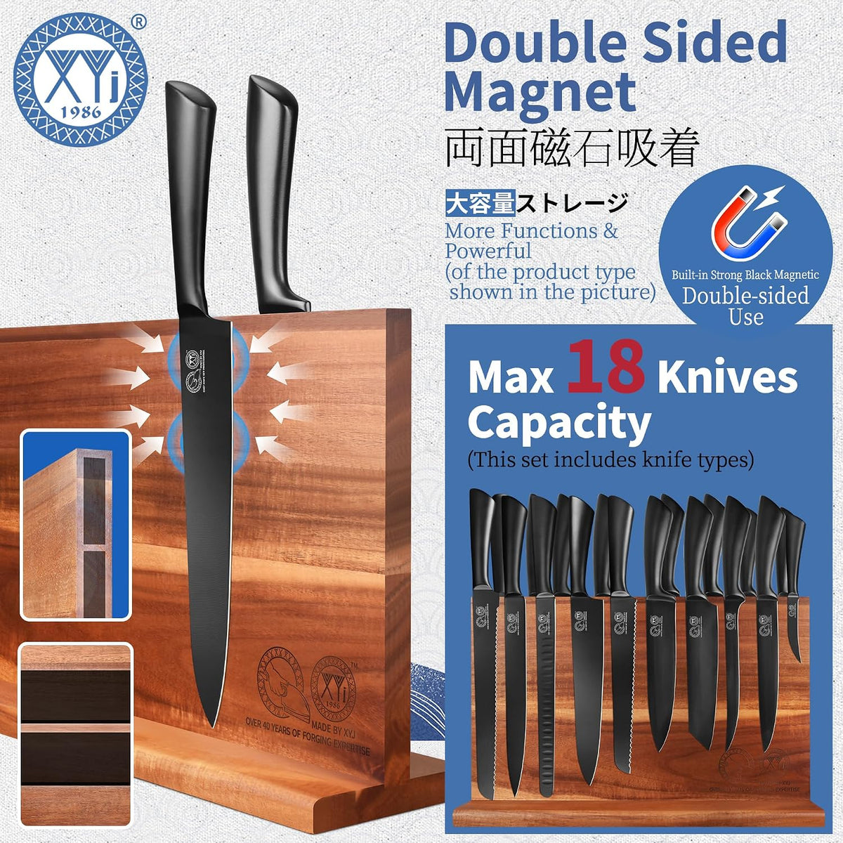 XYJ Juego de cuchillos de chef con bloque magnético de madera, tene...