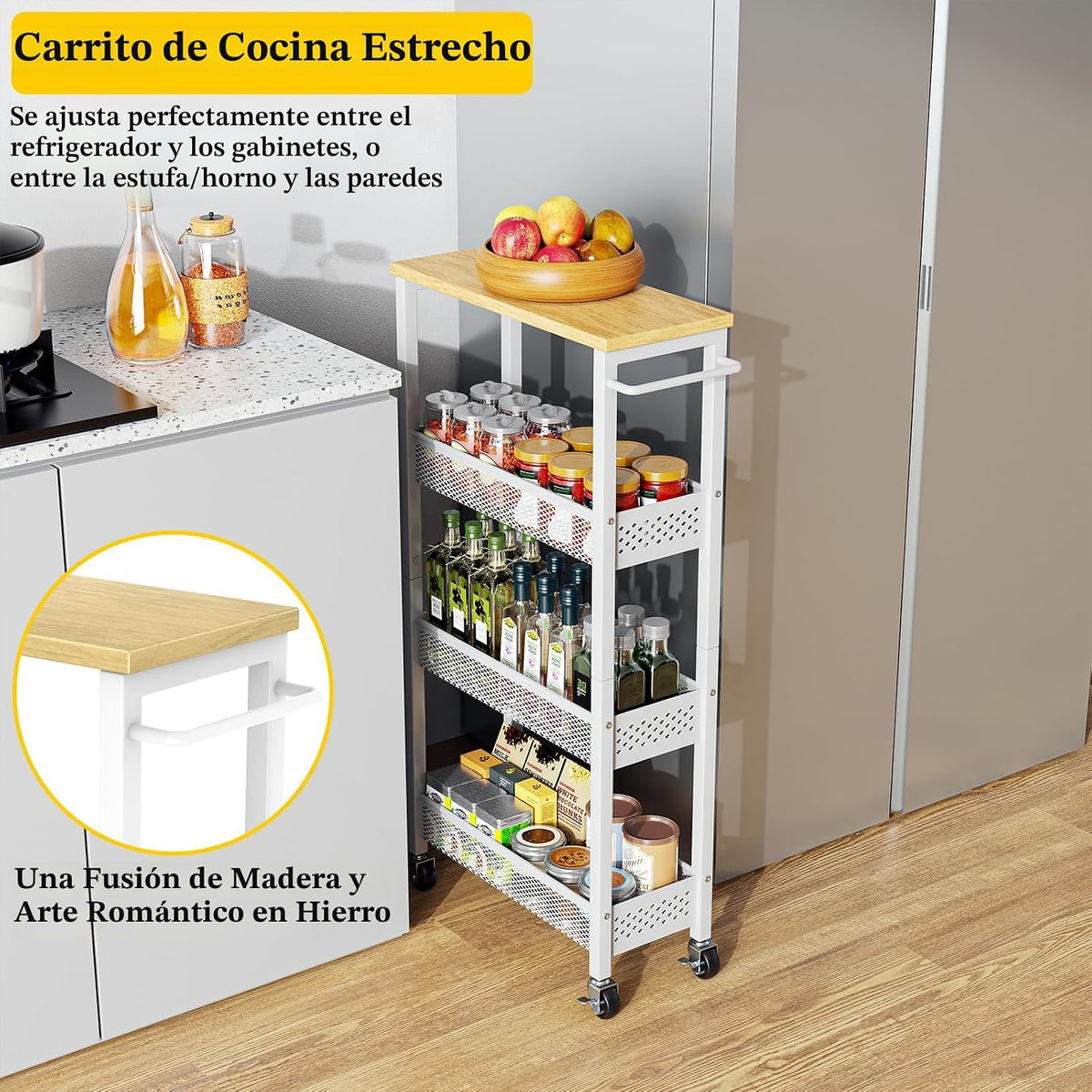 OKZEST Carrito de Almacenamiento Utilitario Delgado, Carrito Rodant...