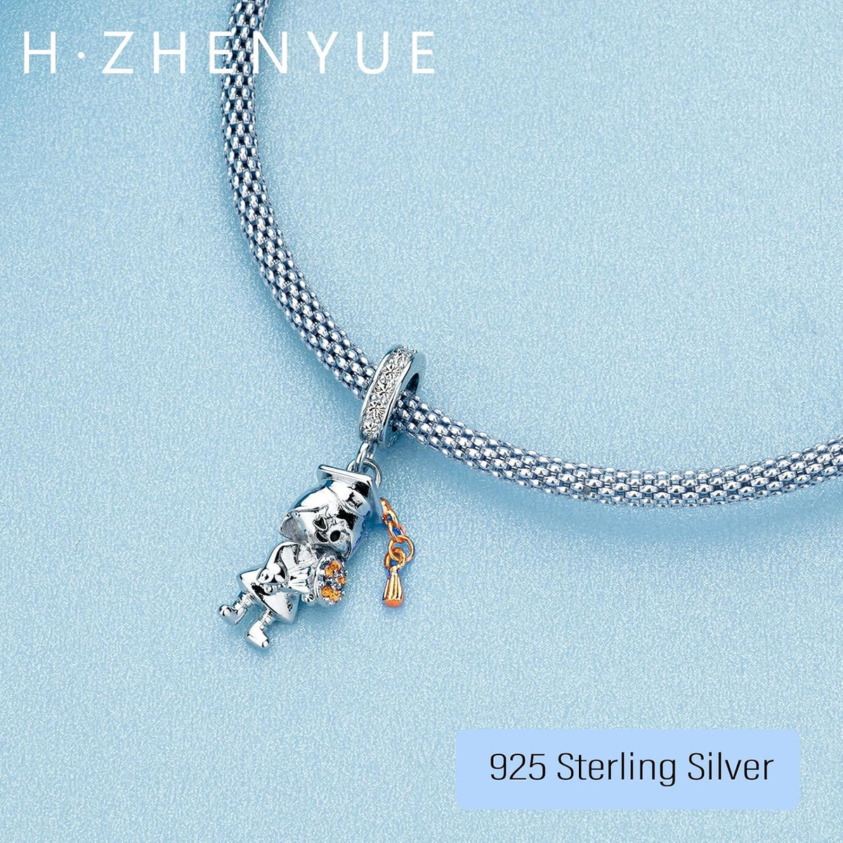 H.ZHENYUE Dijes de plata esterlina 925 con diseño de personaje de p...