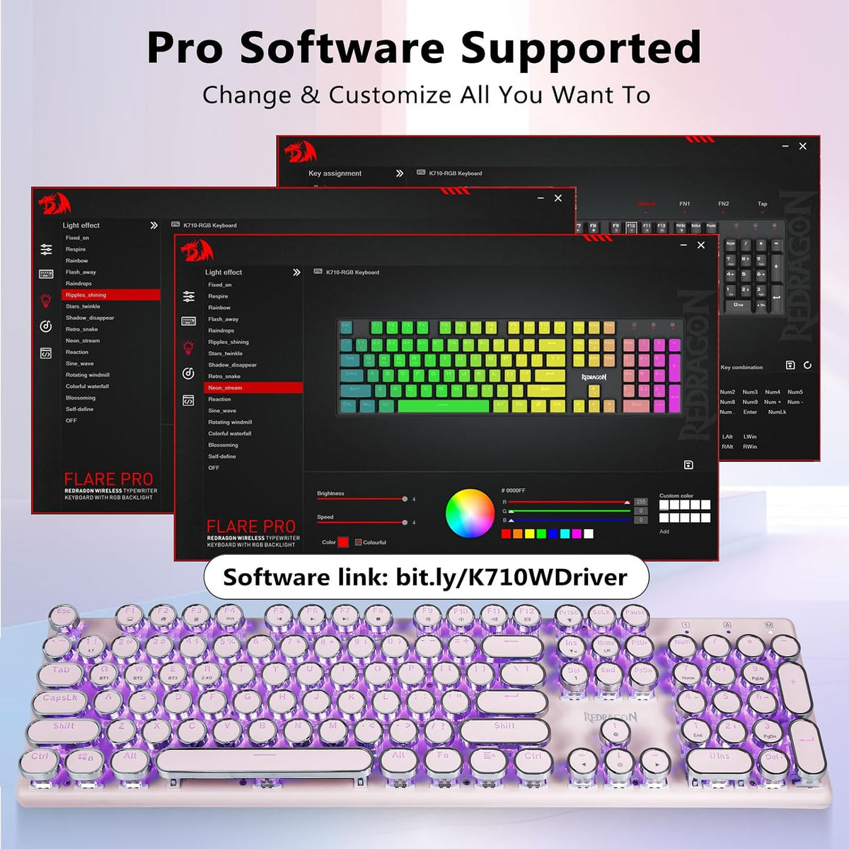 Redragon K710 Teclado Mecánico Inalámbrico Tipo Máquina de Escribir...
