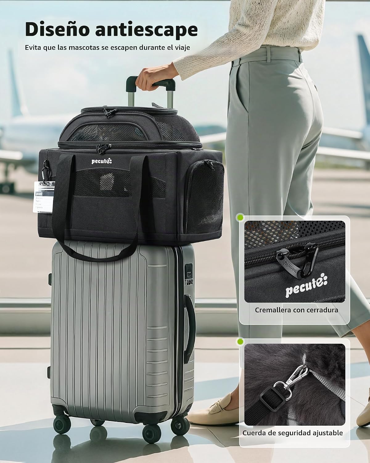 Pecute Transportador de mascotas aprobado por aerolíneas superior p...