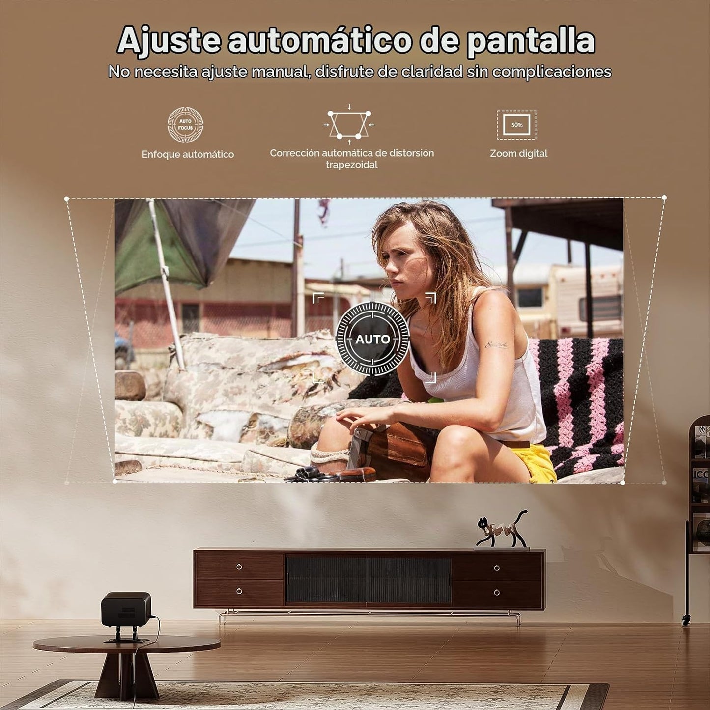 [3000 ANSI y enfoque automático] Mini proyector inteligente negro c...