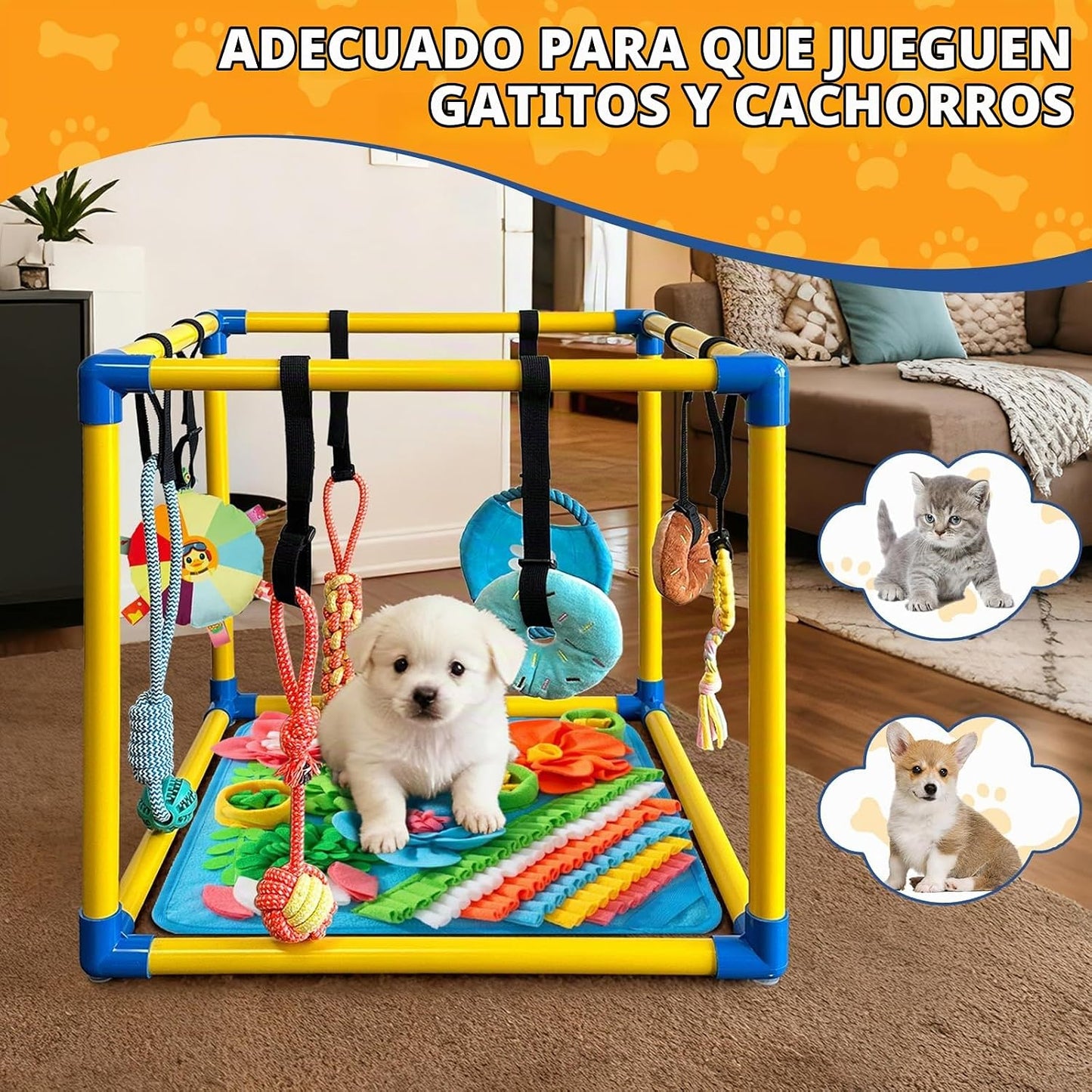 Gimnasio de juego para cachorros con alfombrilla de olfateo y 8 jug...