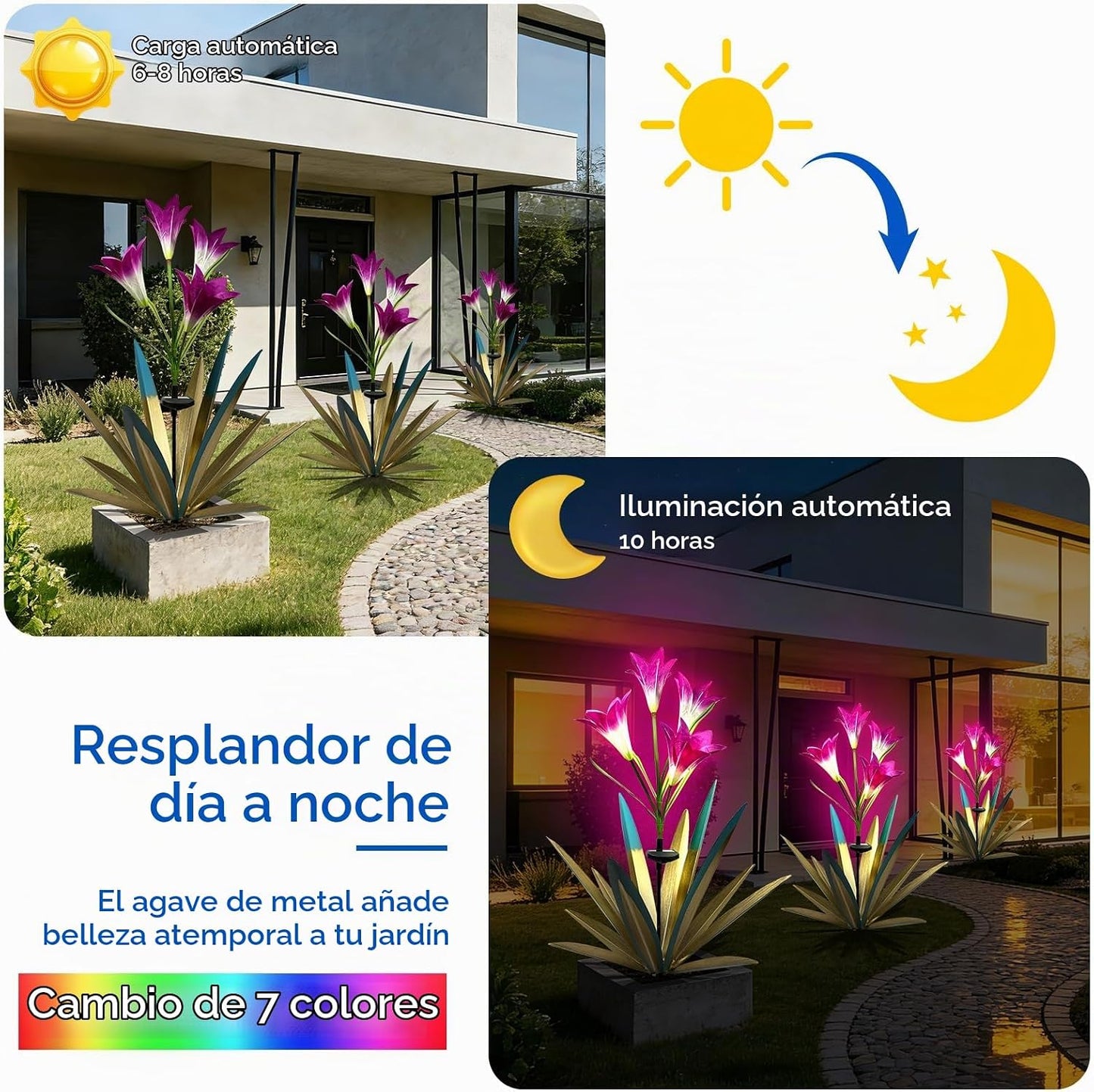 Homight Escultura de jardín de flores de agave de metal solar con l...