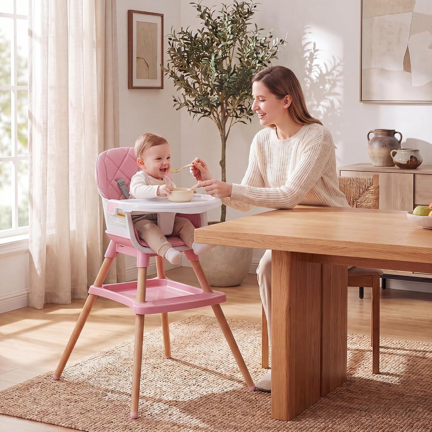 HONEY JOY Silla alta para bebé, silla alta de alimentación converti...