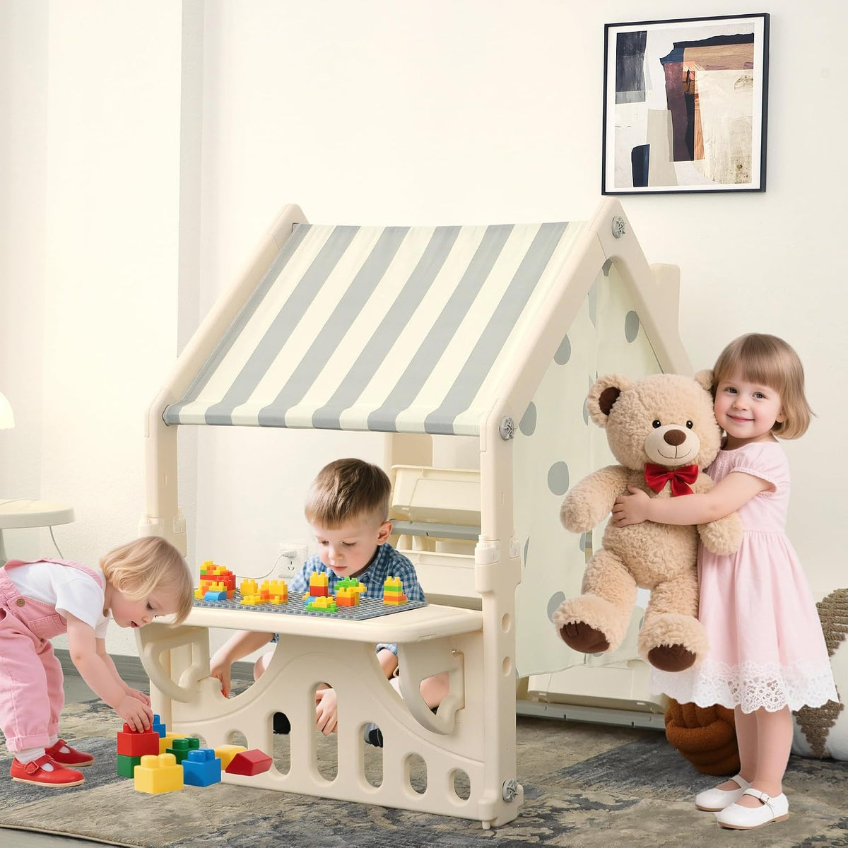 HAPPYMATY Casa de juegos para niños con cajas de almacenamiento y p...