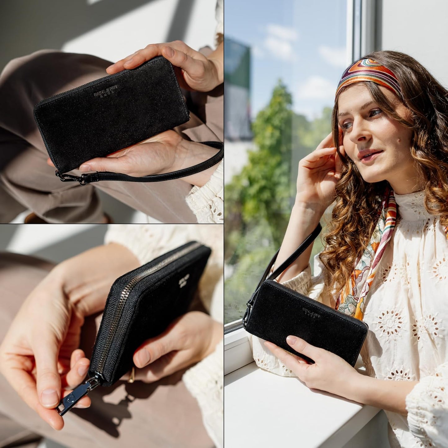 BERLINER BAGS Cartera Lyon de piel auténtica de alta calidad, con b...
