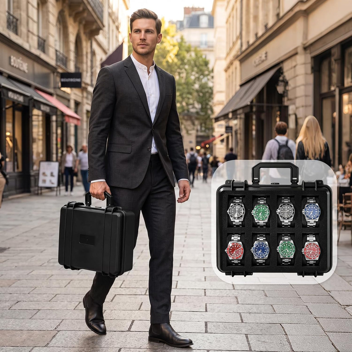 FREEAMG Estuche de viaje para reloj de 8 ranuras para hombres, caja...