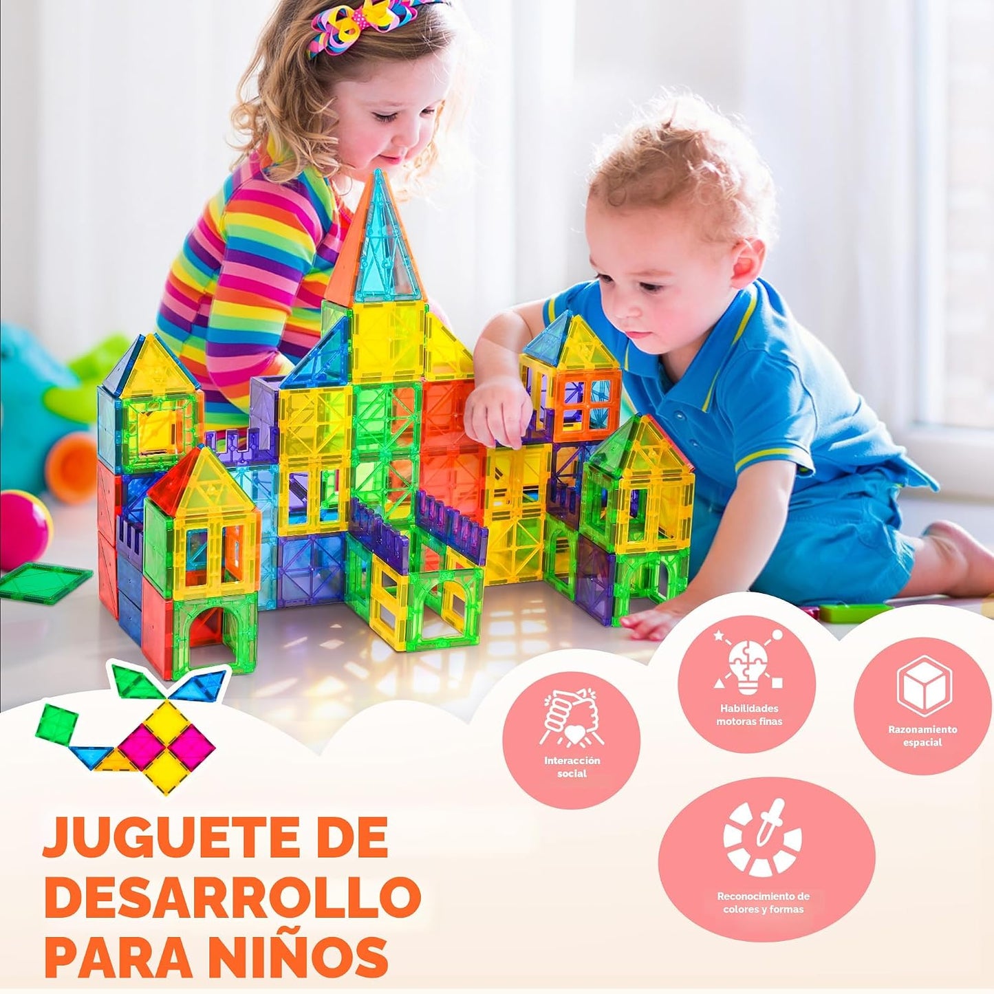 Cossy - Juego de 120 bloques de construcción magnéticos 3D con azul...