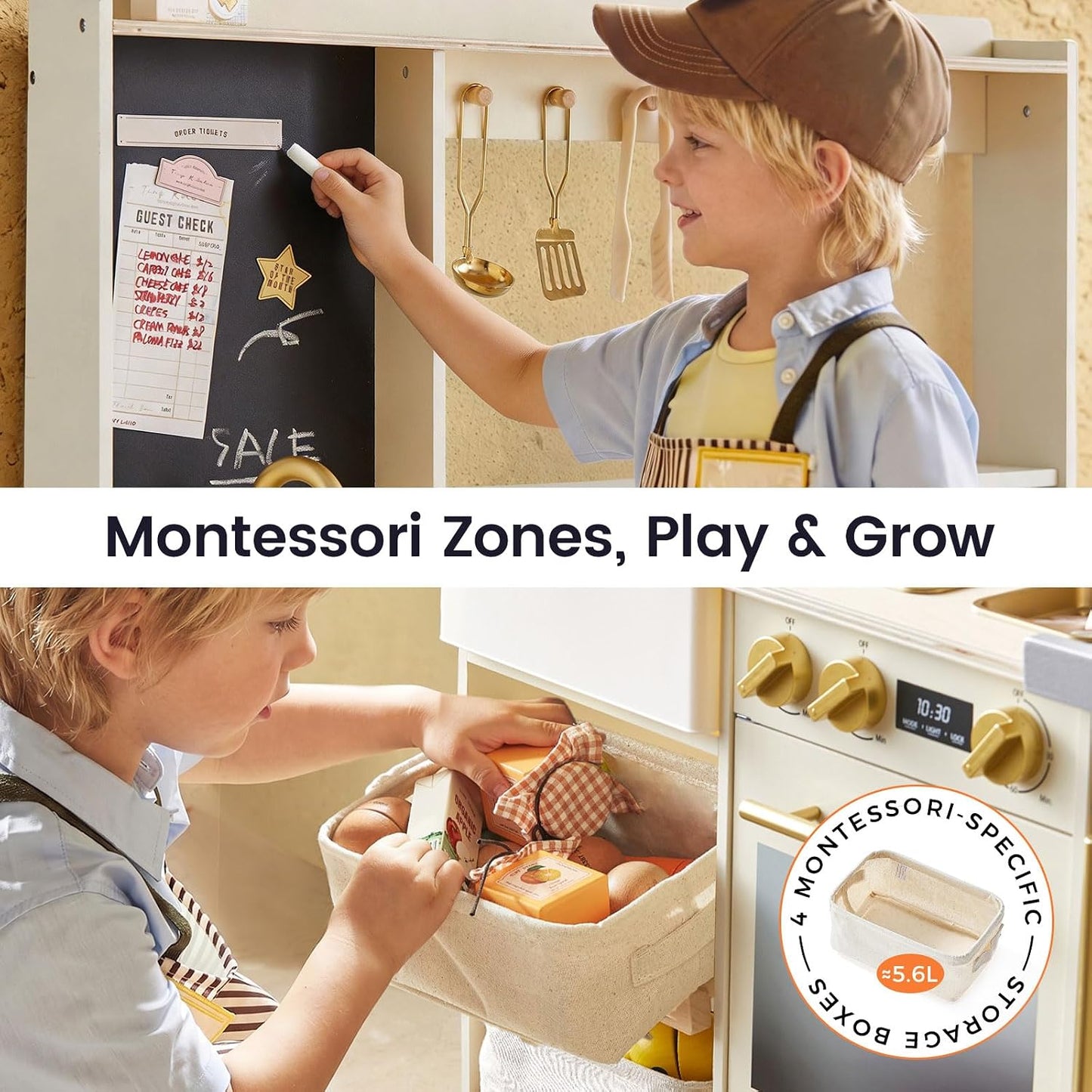 Tiny Land BistroSwitch - Juego de cocina de madera 2 en 1 con pizar...
