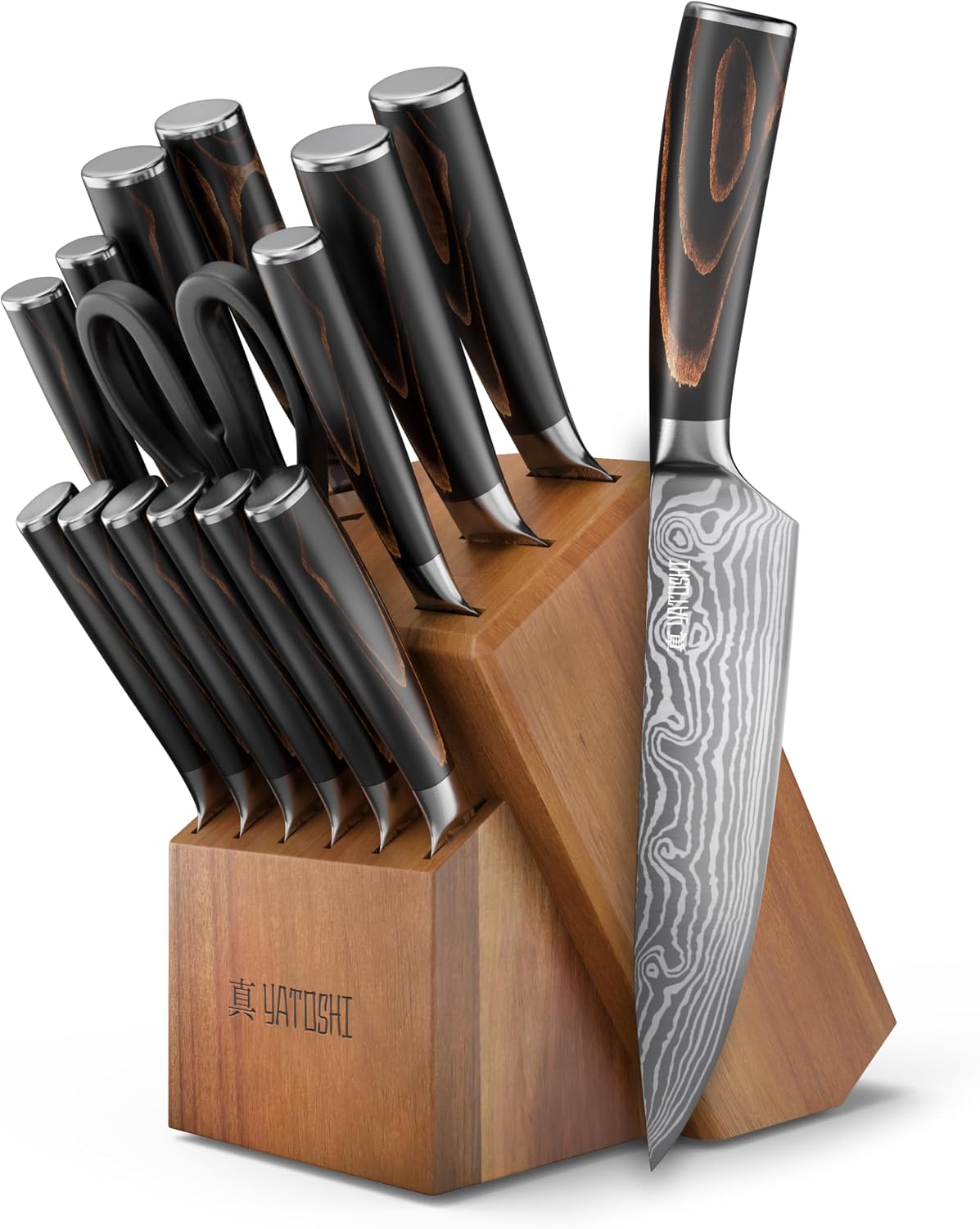 Juego de cuchillos Yatoshi para cocina profesional, 15 piezas, acer...