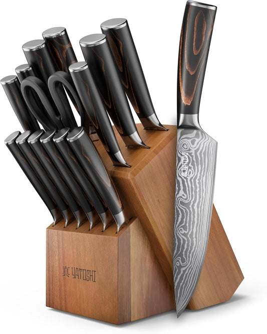 Juego de cuchillos Yatoshi para cocina profesional, 15 piezas, acer...
