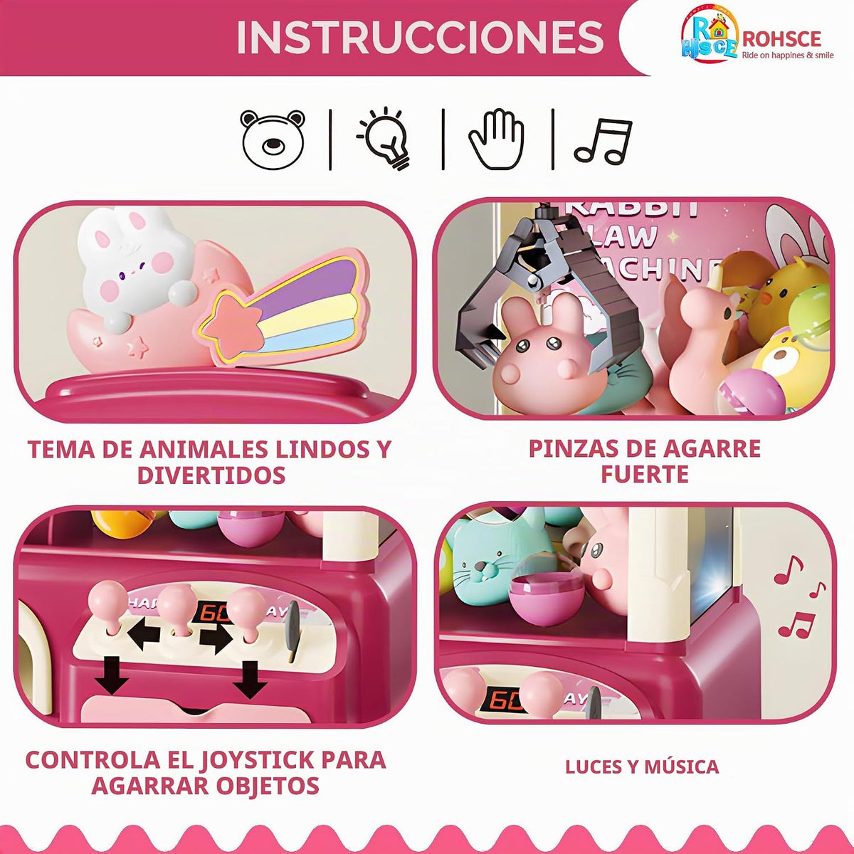 ROHSCE Máquina de garras para niños con juguetes en el interior, lu...
