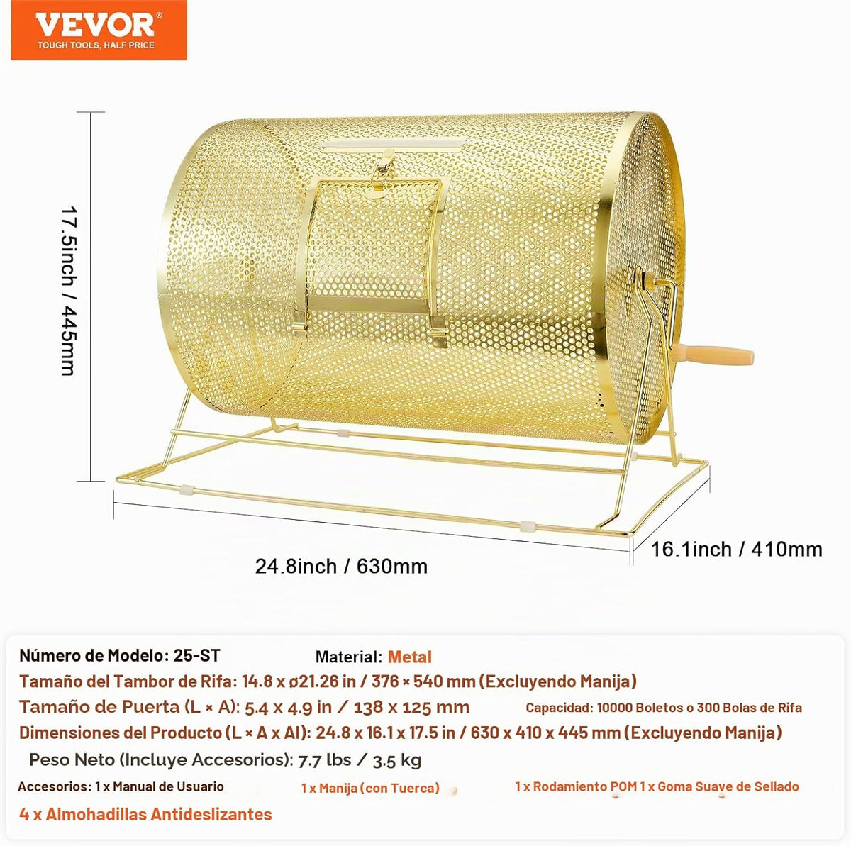 VEVOR Tambor de rifa, capacidad para 10000 boletos o 300 bolas de p...