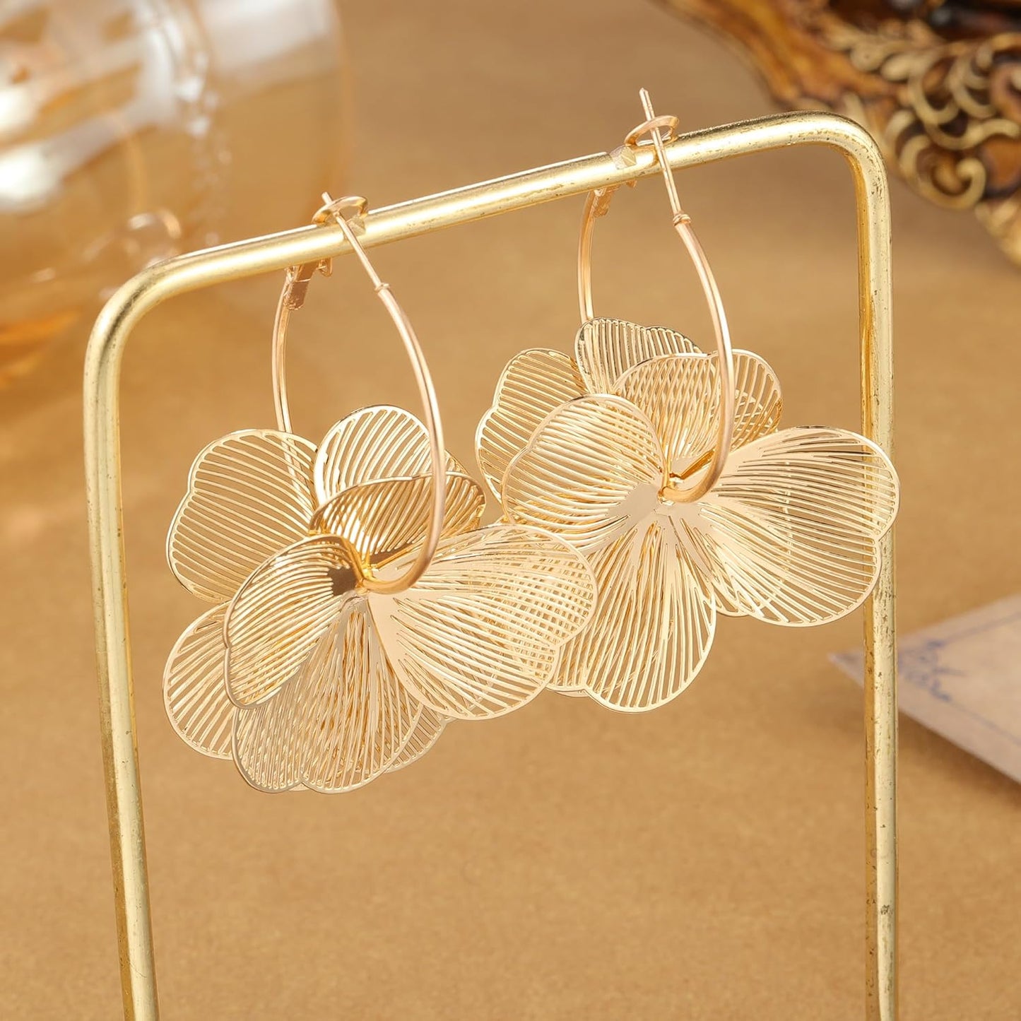 Aretes colgantes de flores para mujer, aretes de aro de moda con di...