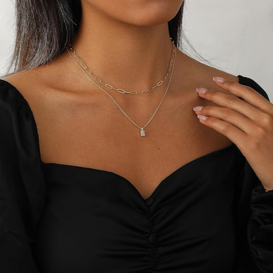 Coshilta Collares de oro en capas para mujer, chapado en plata de l...