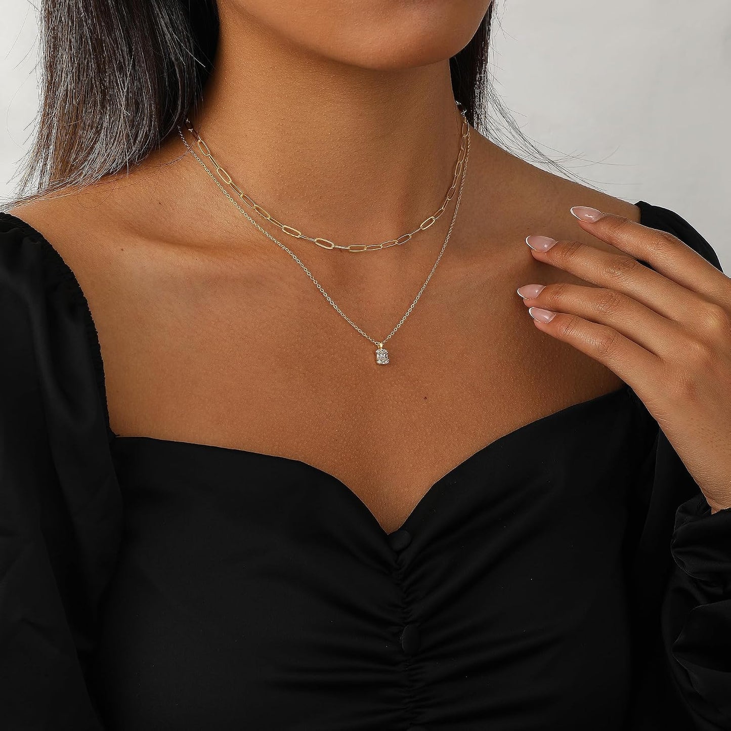Coshilta Collares de oro en capas para mujer, chapado en plata de l...