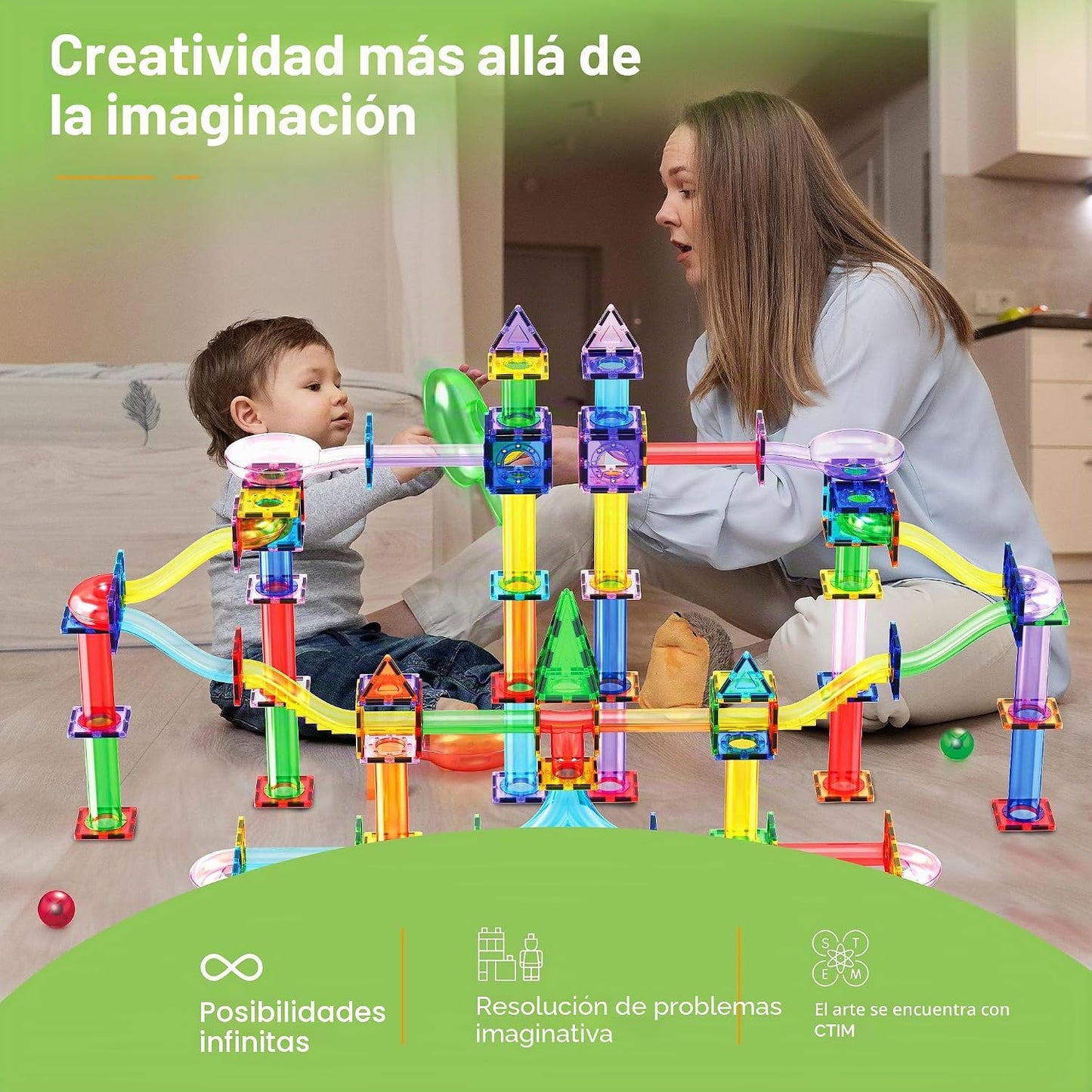 PicassoTiles PTG200 - Juego de 200 azulejos magnéticos de canicas,...