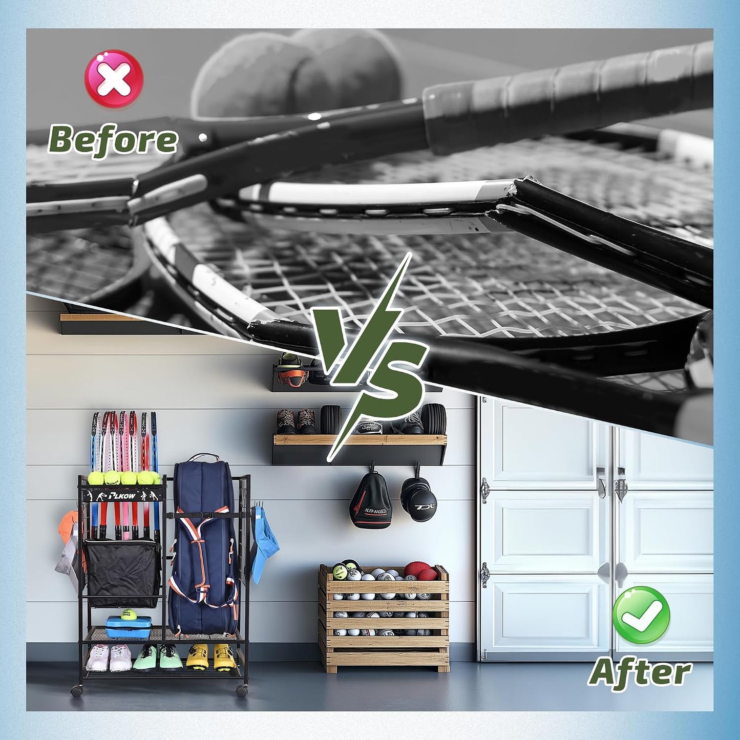 PLKOW Organizador de bolsas de tenis para raquetas de tenis, soport...