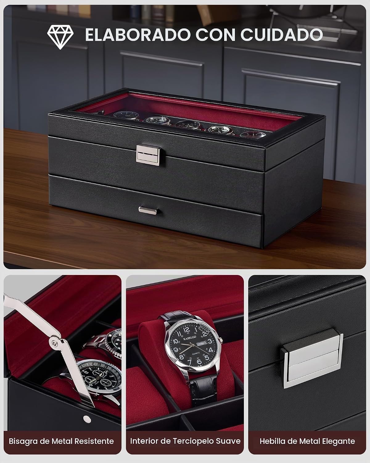 Lolalet Estuche para Reloj para Hombre, Joyero para Hombre con 12 R...
