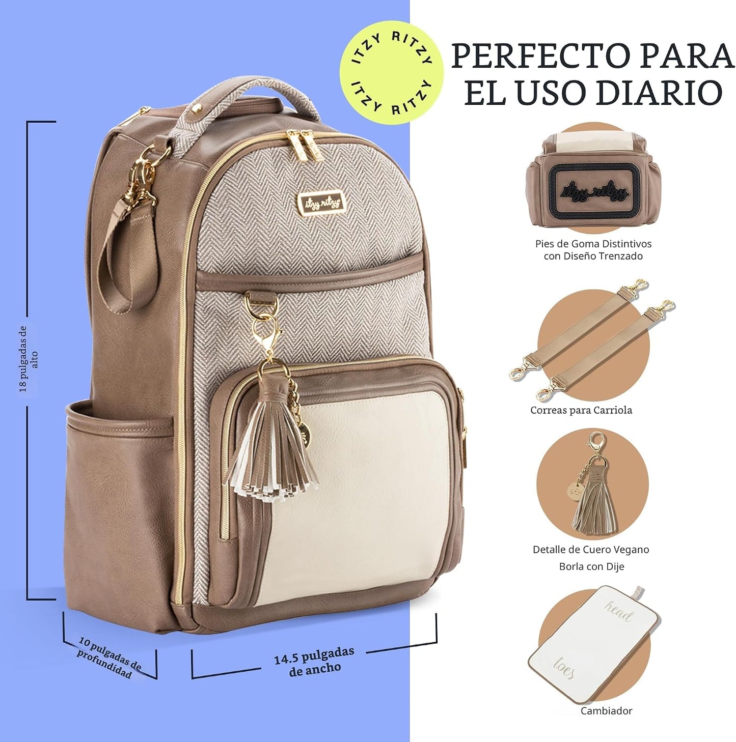 Itzy Ritzy - Mochila para pañales Boss Plus de gran capacidad con 1...