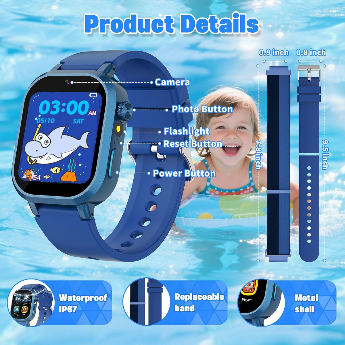 Wiszodet Reloj inteligente impermeable para niños de 3 a 12 años co...