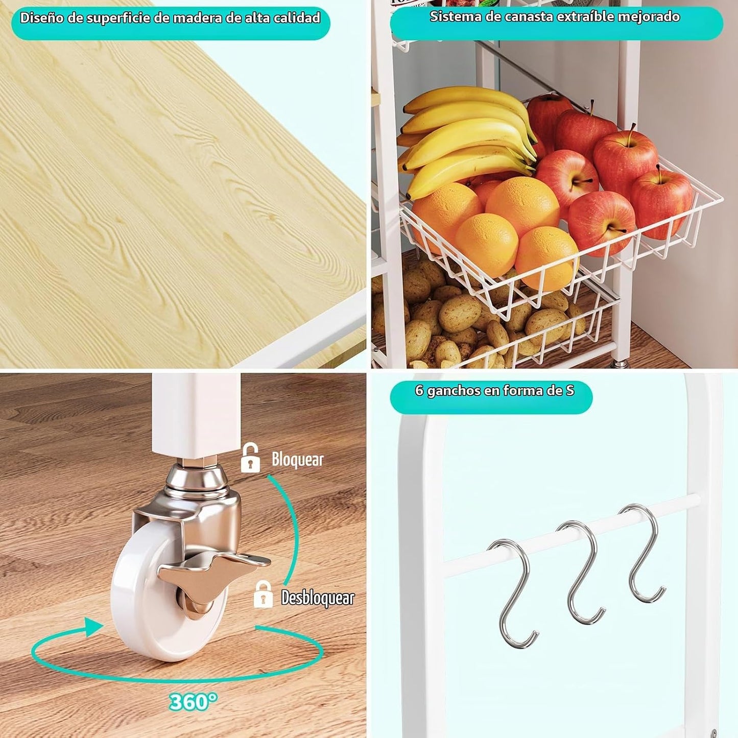 HapiRm Carrito de Cocina con Ruedas para Microondas - Soporte de Me...