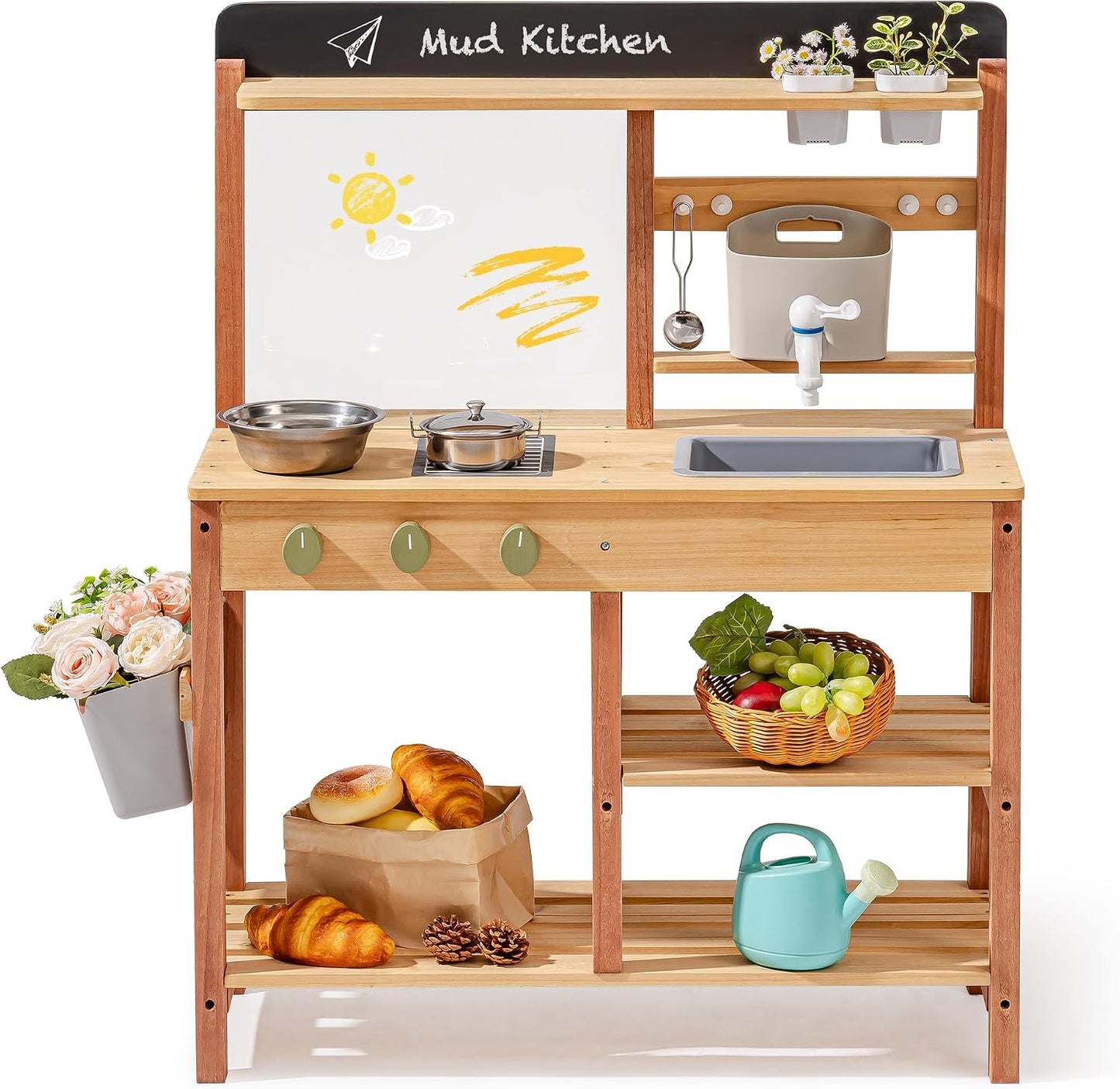 ROBOTIME Cocina de barro para niños, juego de cocina de madera al a...