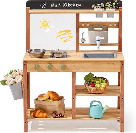 ROBOTIME Cocina de barro para niños, juego de cocina de madera al a...