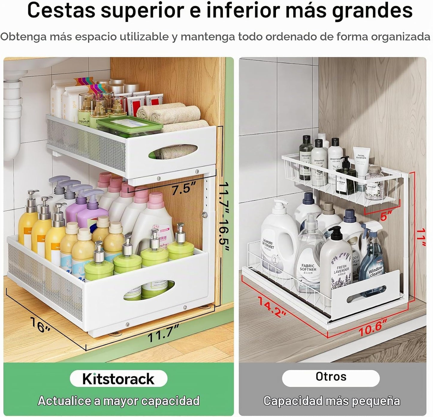 Organizador para debajo del fregadero, paquete de 2 organizadores d...