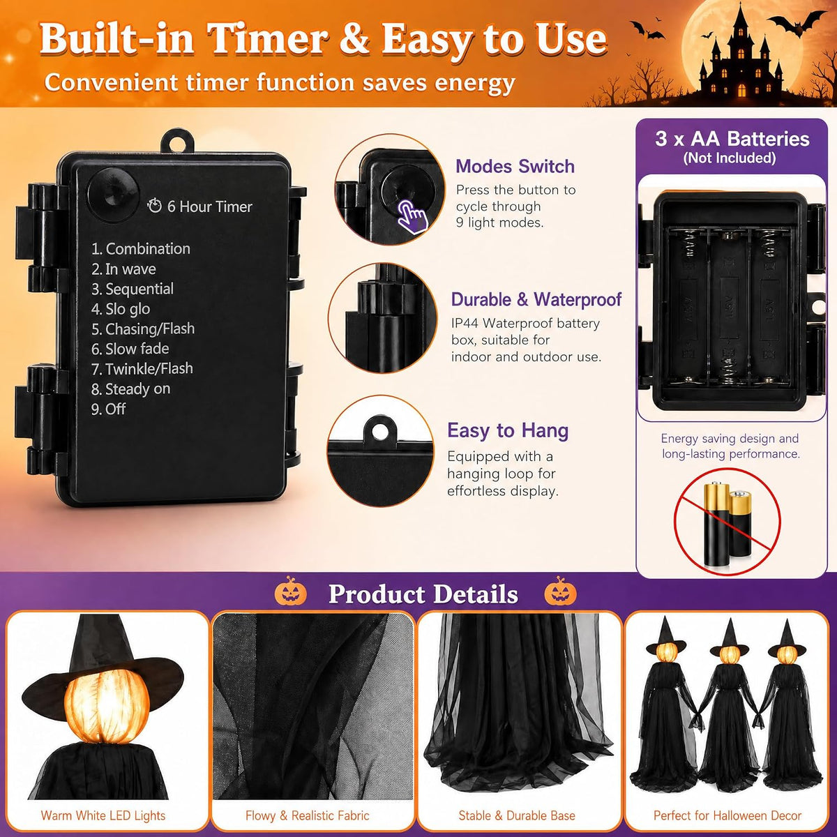TW SHINE Decoraciones de bruja de Halloween para exteriores, juego...